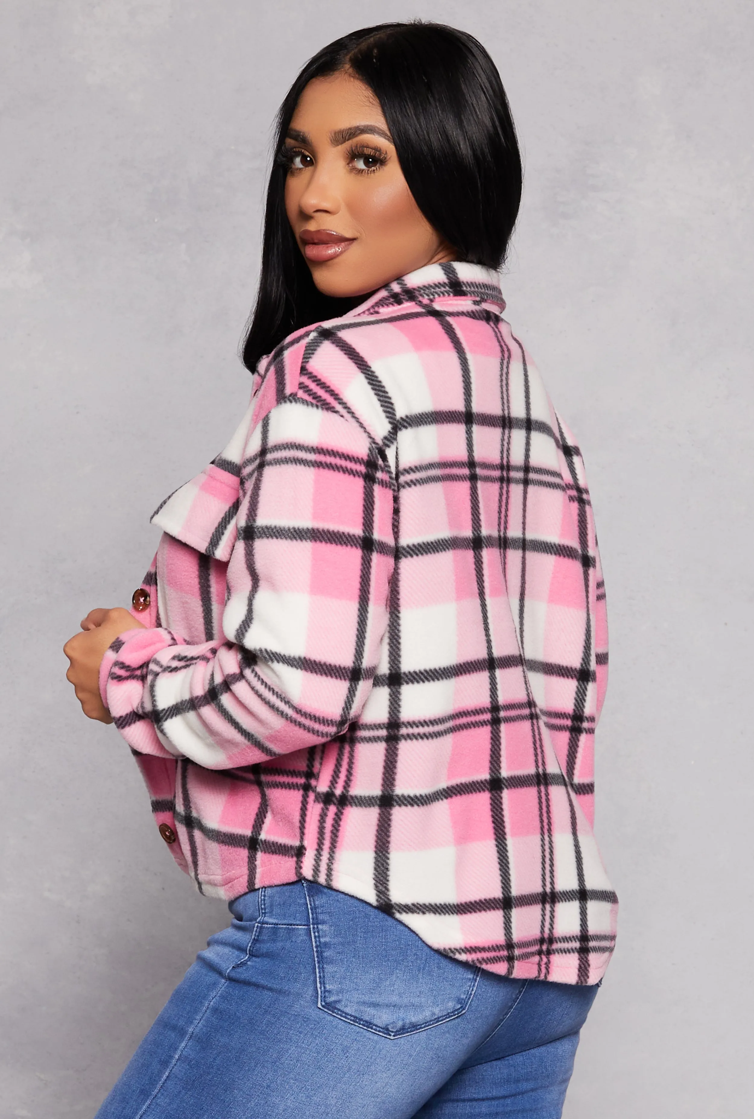 Fleece Plaid Button Front Shacket sold by Rainbow product image thumbnail 3