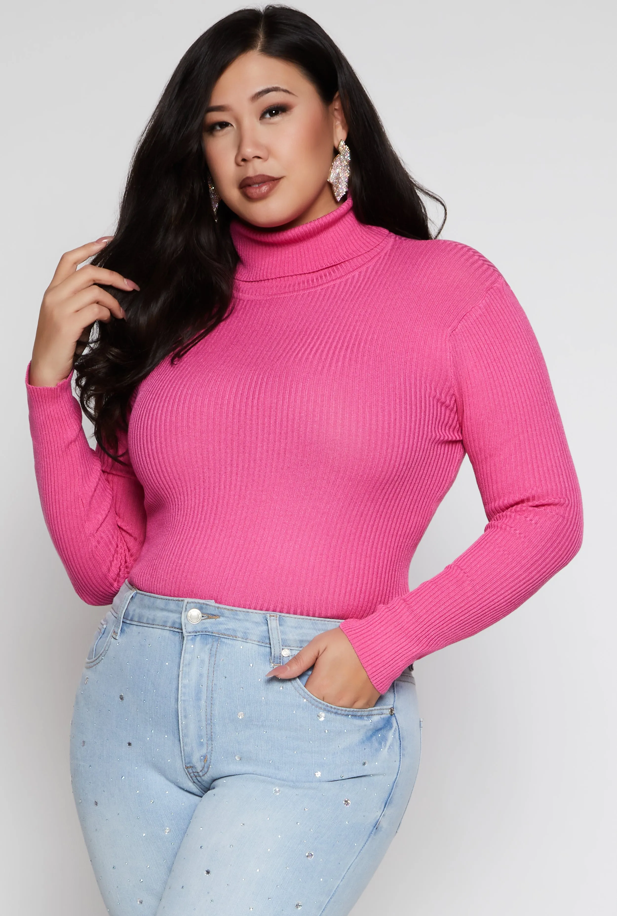 Plus Size Ribbed Knit Turtleneck Sweater sold by Rainbow