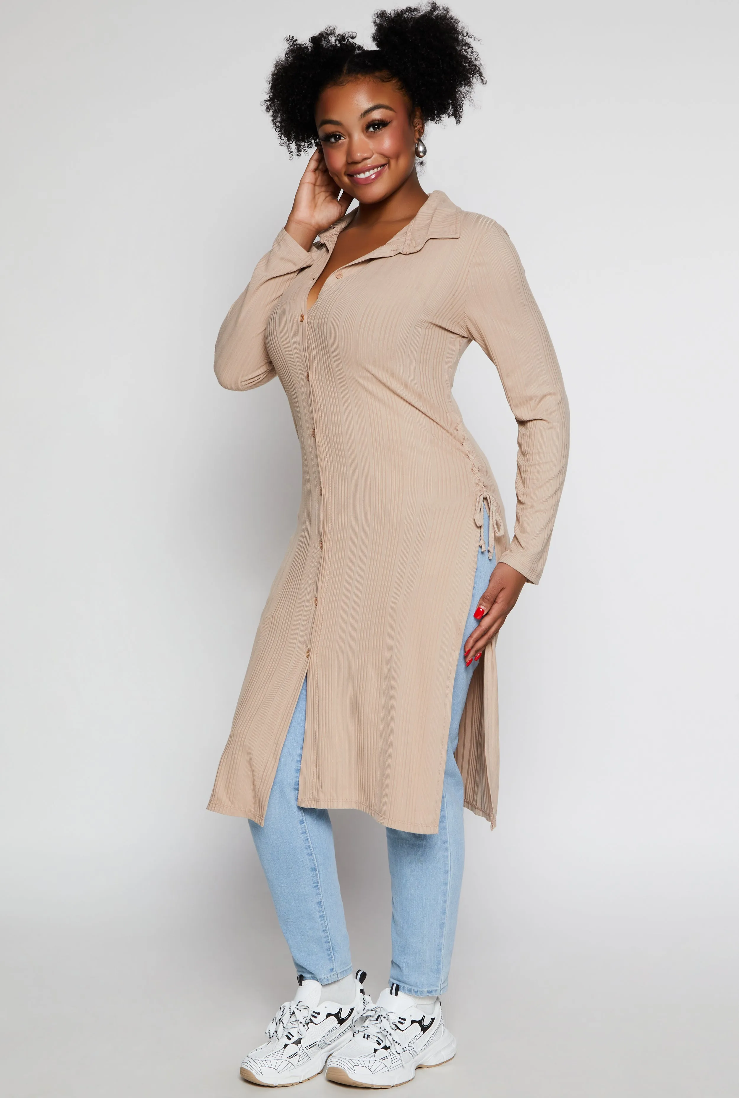 Plus Size Lace Up Side Slit Maxi Top sold by Rainbow