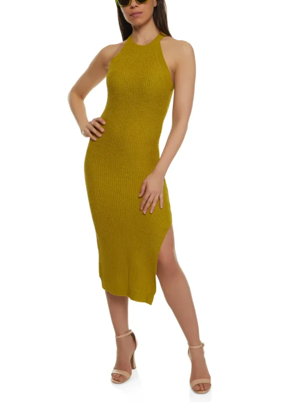 Sleeveless Side Slit High Neck Midi Dress sold by Rainbow