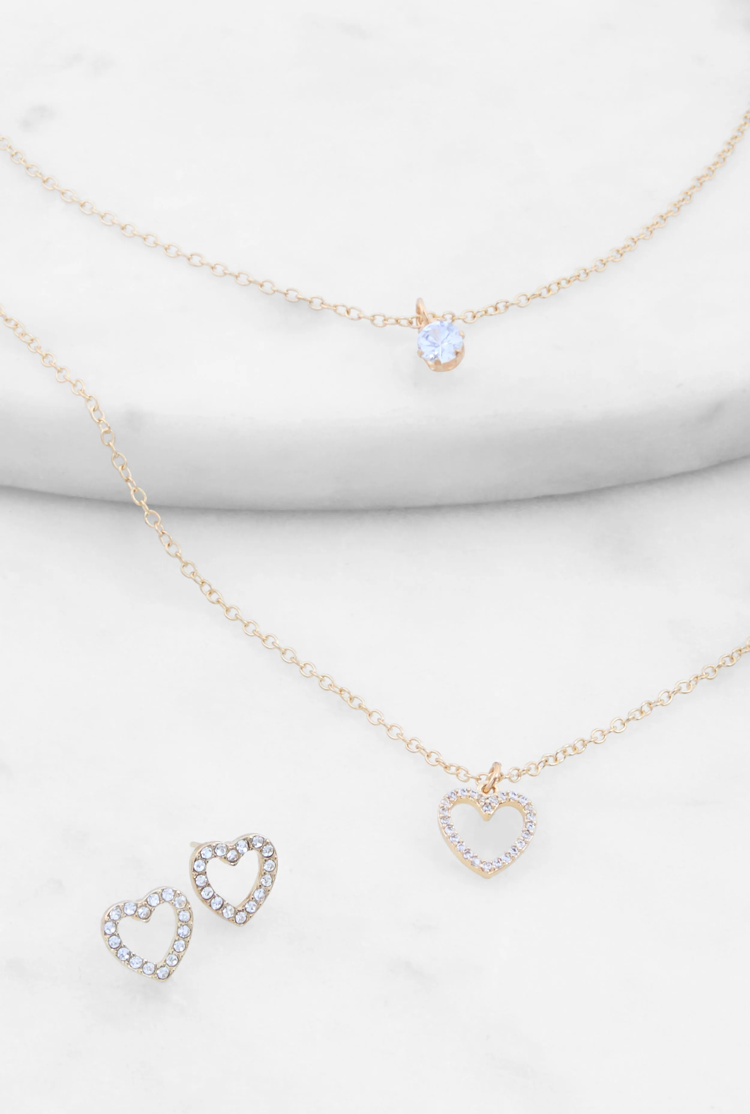 Heart Charm Layered Necklace and Stud Earrings Set sold by Rainbow product image thumbnail 2