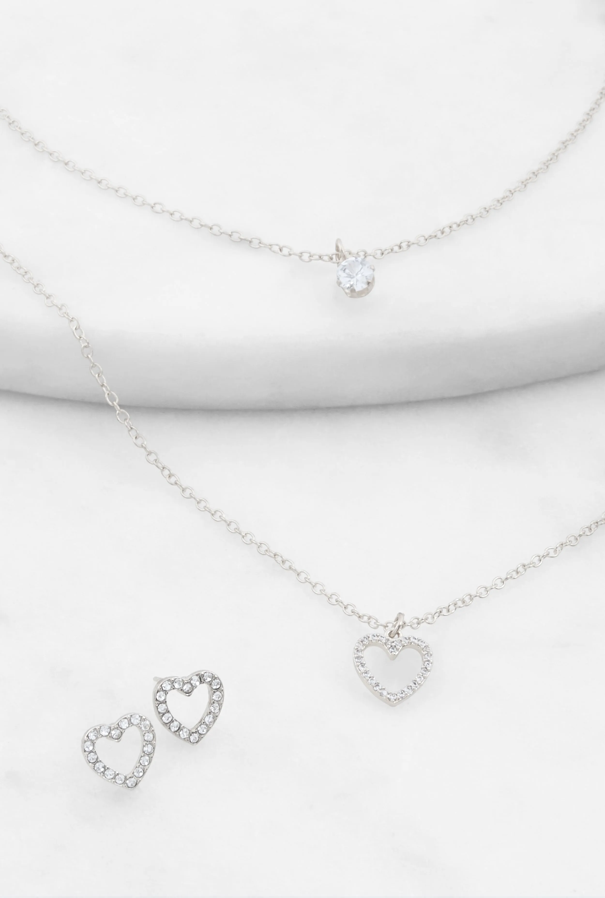 Heart Charm Layered Necklace and Stud Earrings Set sold by Rainbow product image thumbnail 2