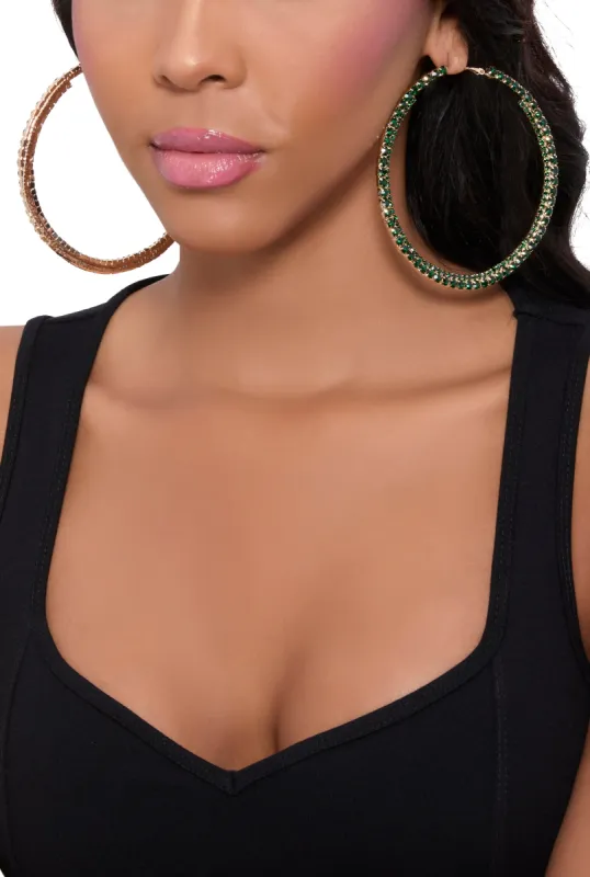 Rhinestone Embellished Hoop Earrings sold by Rainbow