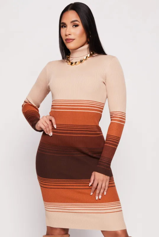 Almost Famous Striped Ribbed Turtleneck Dress sold by Rainbow