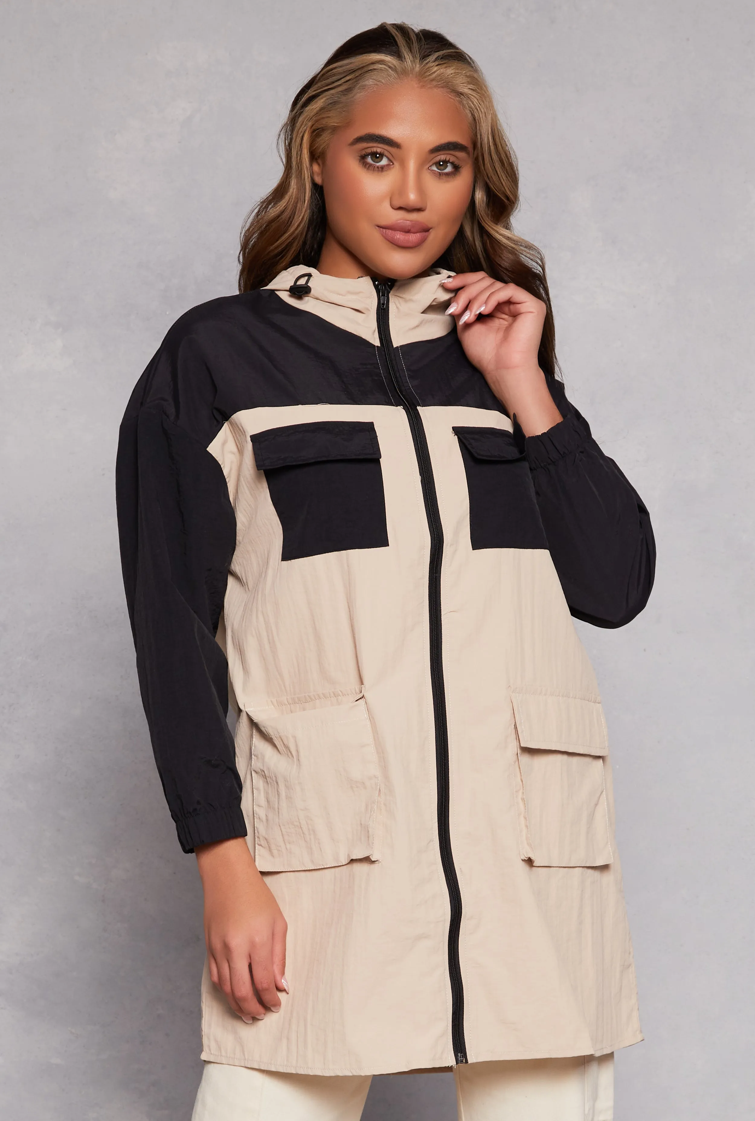 Spoon Jeans Nylon Color Block Zip Windbreaker Jacket sold by Rainbow