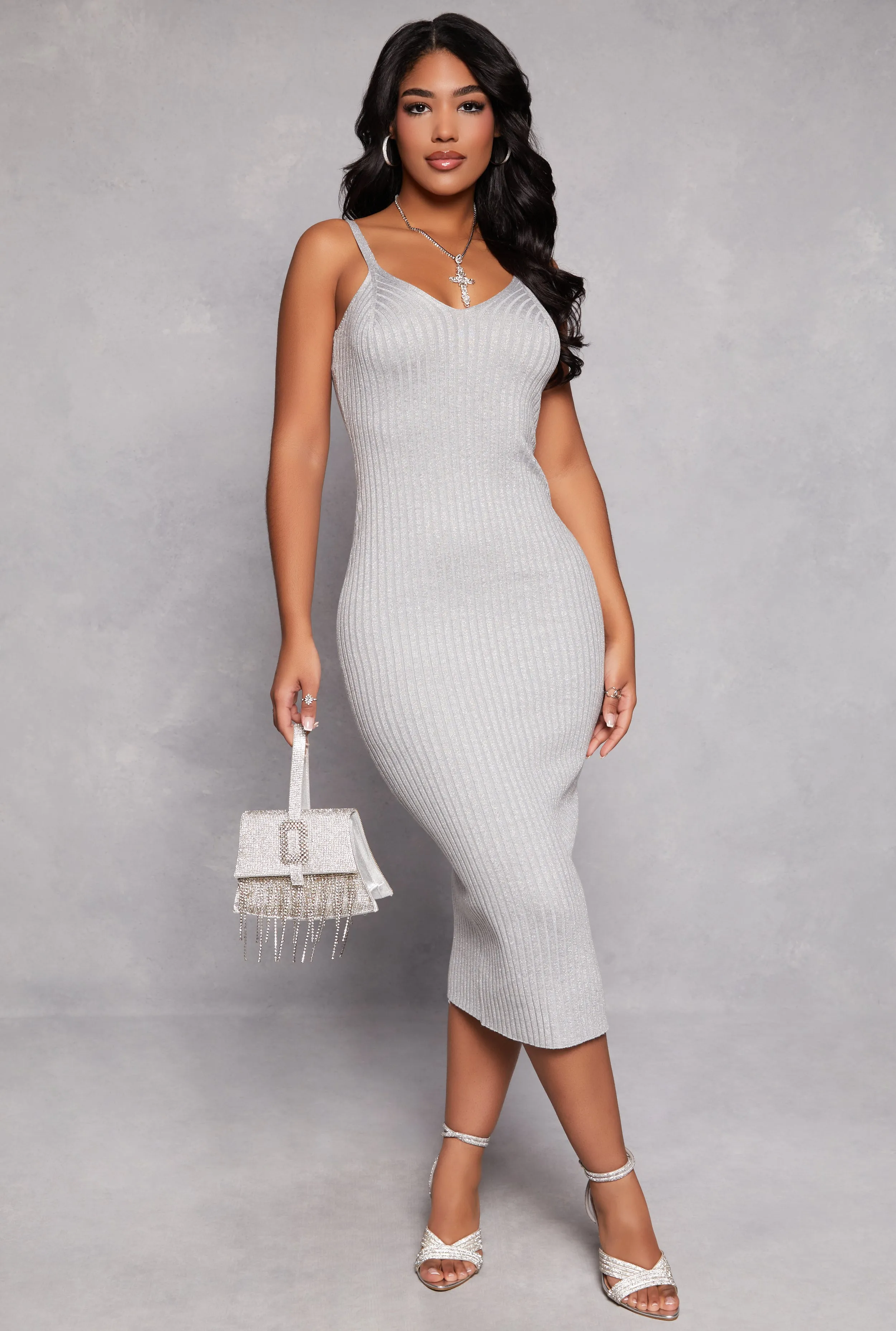 Almost Famous Lurex Shadow Stripe Maxi Dress sold by Rainbow