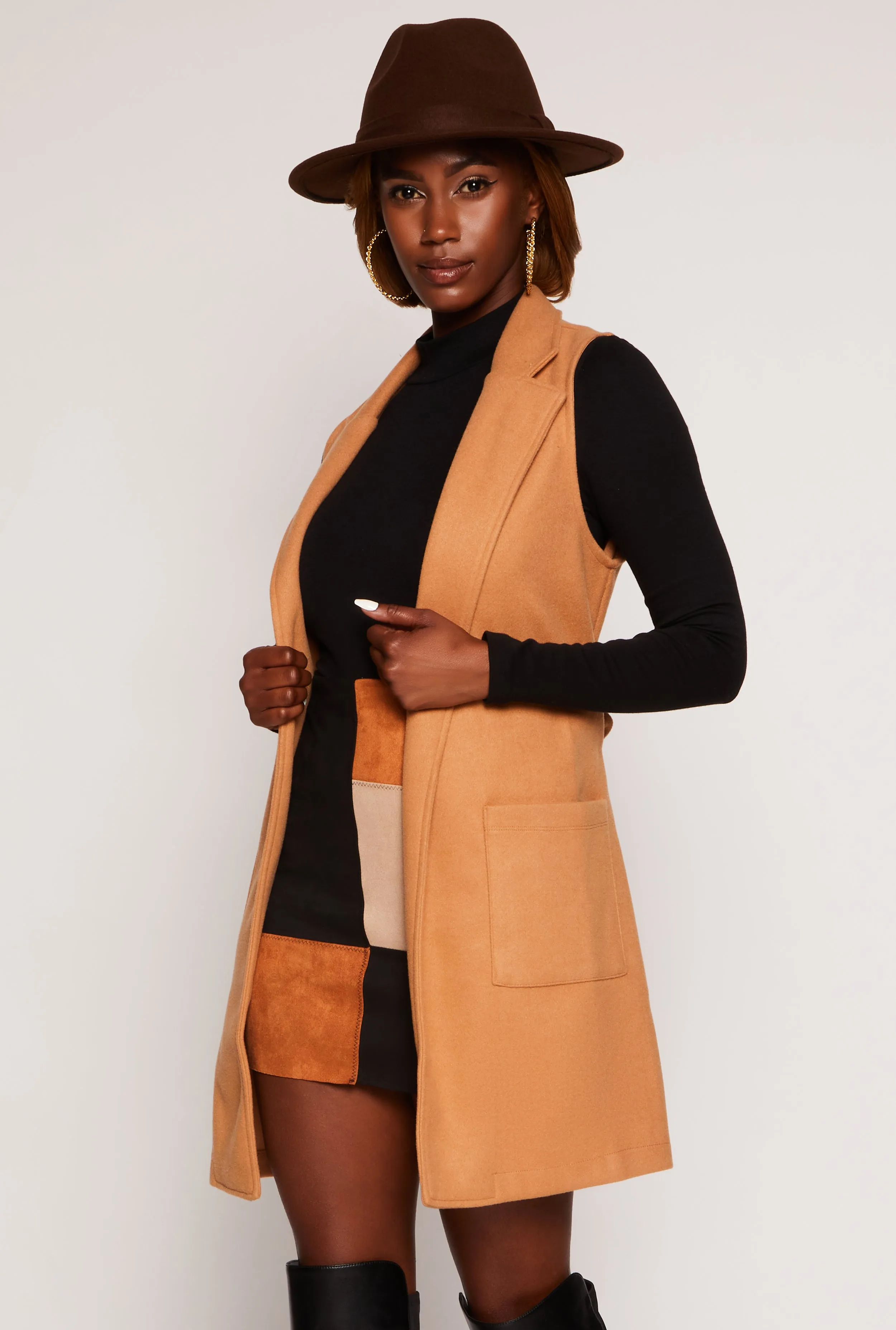 Faux Suede Sleeveless Tie Waist Wrap Coat sold by Rainbow