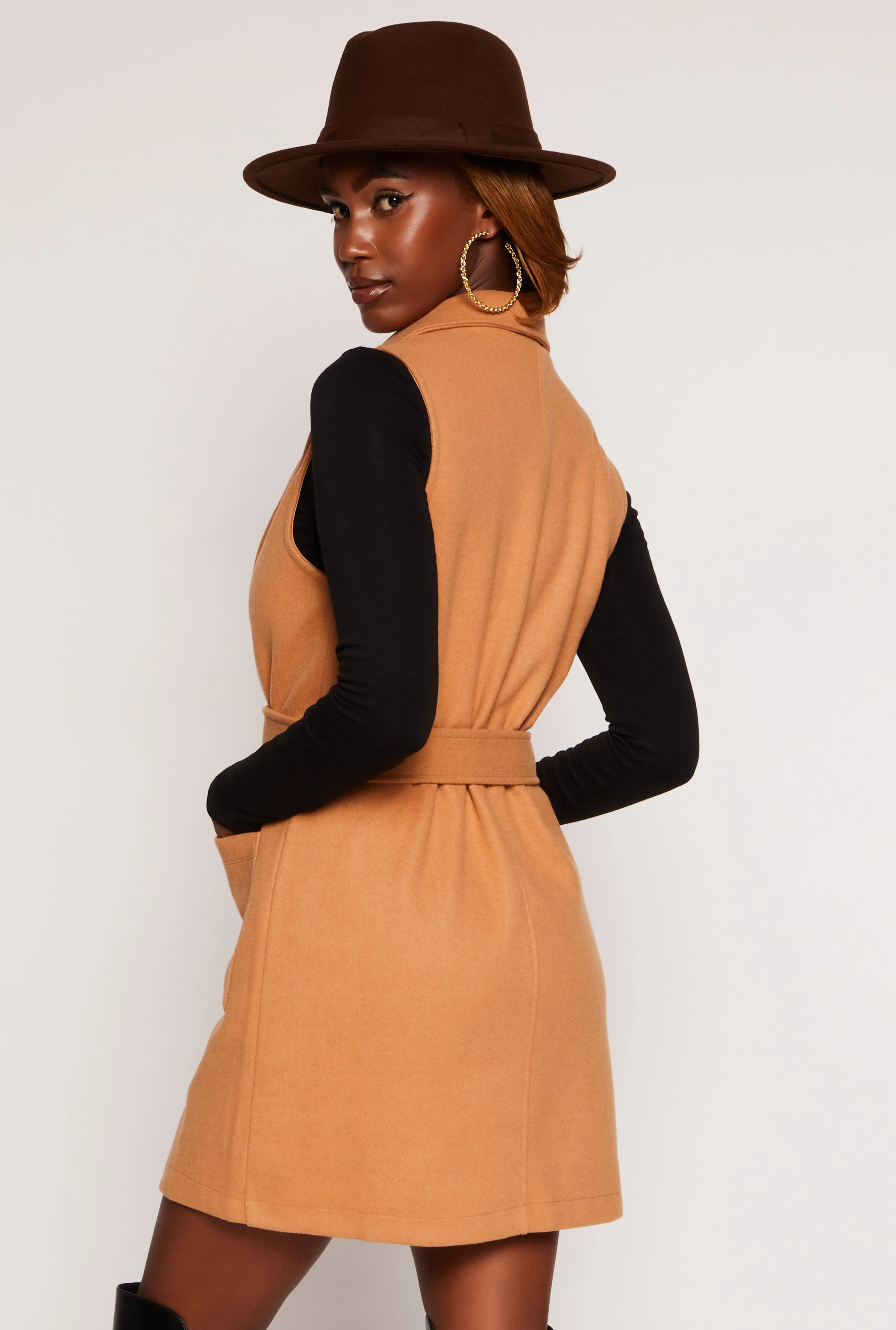 Faux Suede Sleeveless Tie Waist Wrap Coat sold by Rainbow product image thumbnail 3