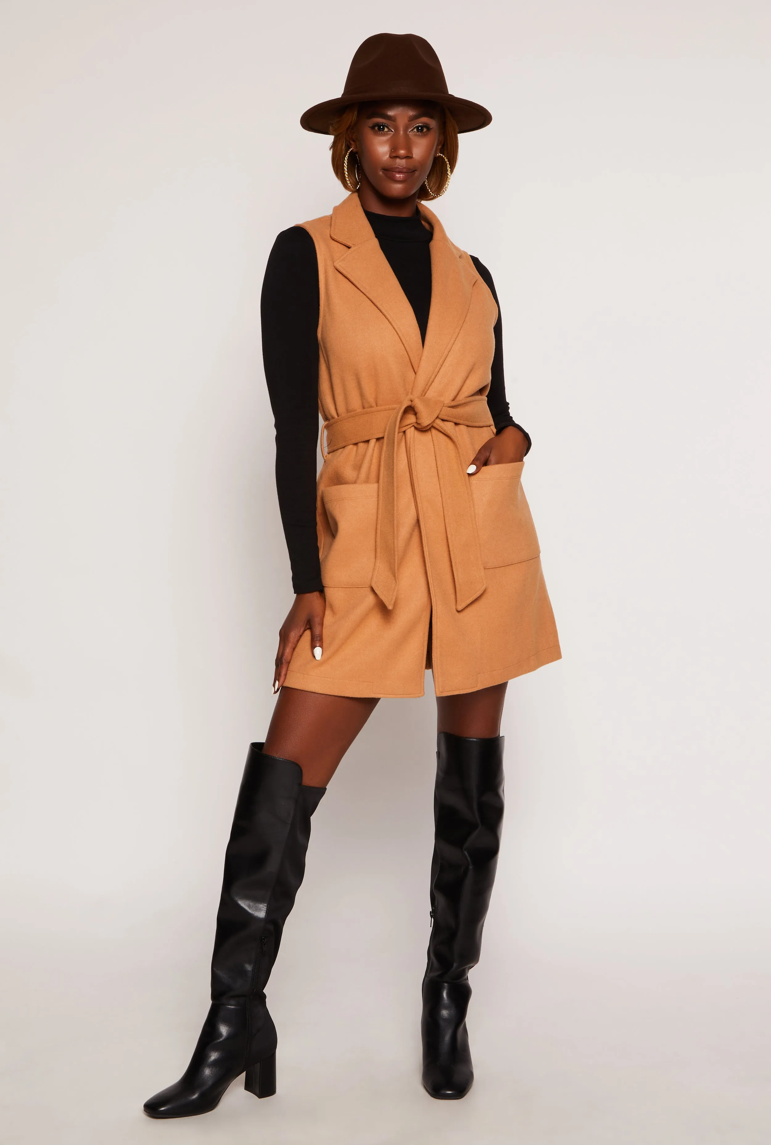 Faux Suede Sleeveless Tie Waist Wrap Coat sold by Rainbow product image thumbnail 2