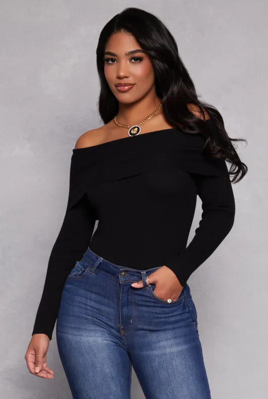 Ribbed Off The Shoulder Long Sleeve Sweater sold by Rainbow
