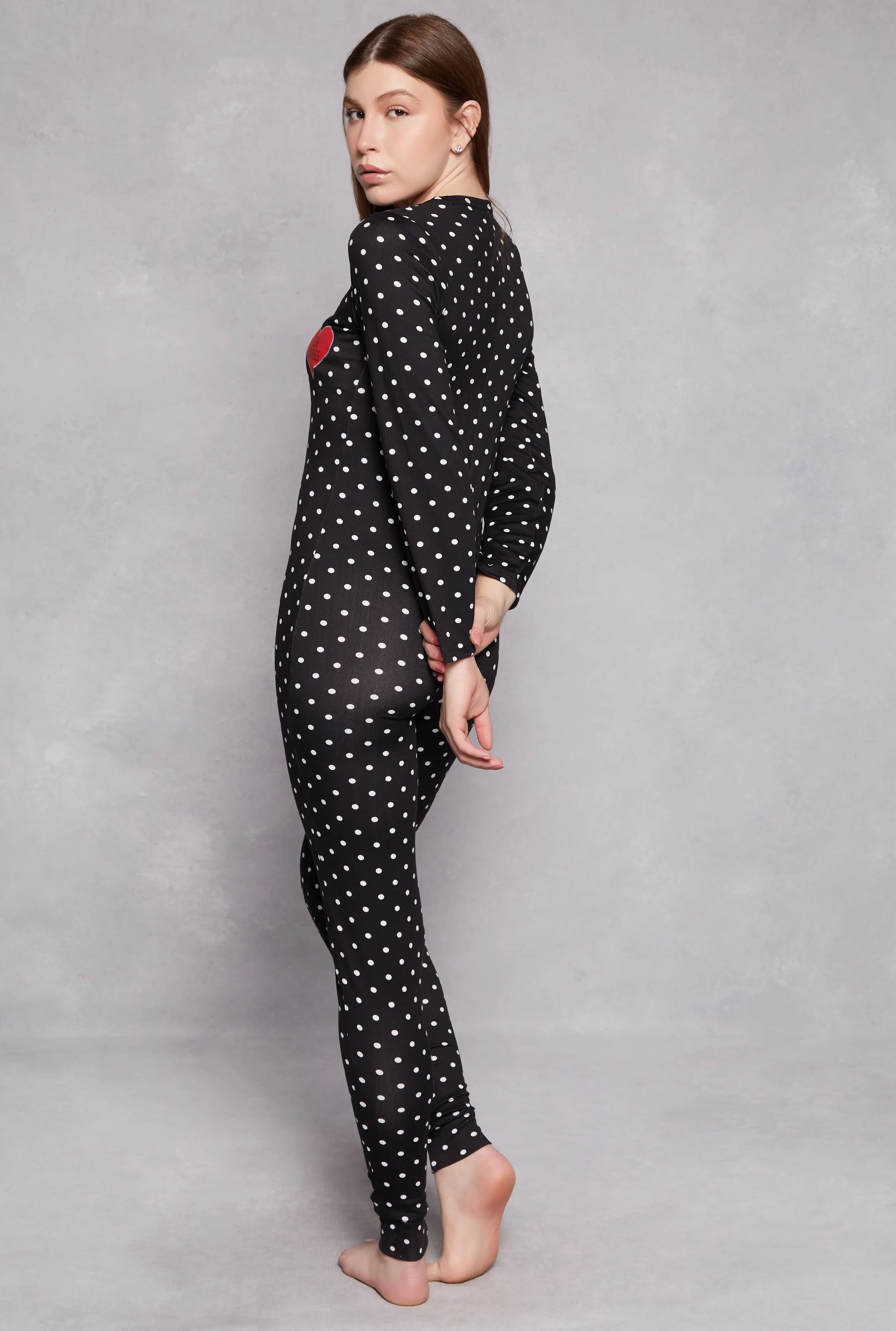 Soft Knit Polka Dot Love Yourself Pajama Onesie sold by Rainbow product image thumbnail 2