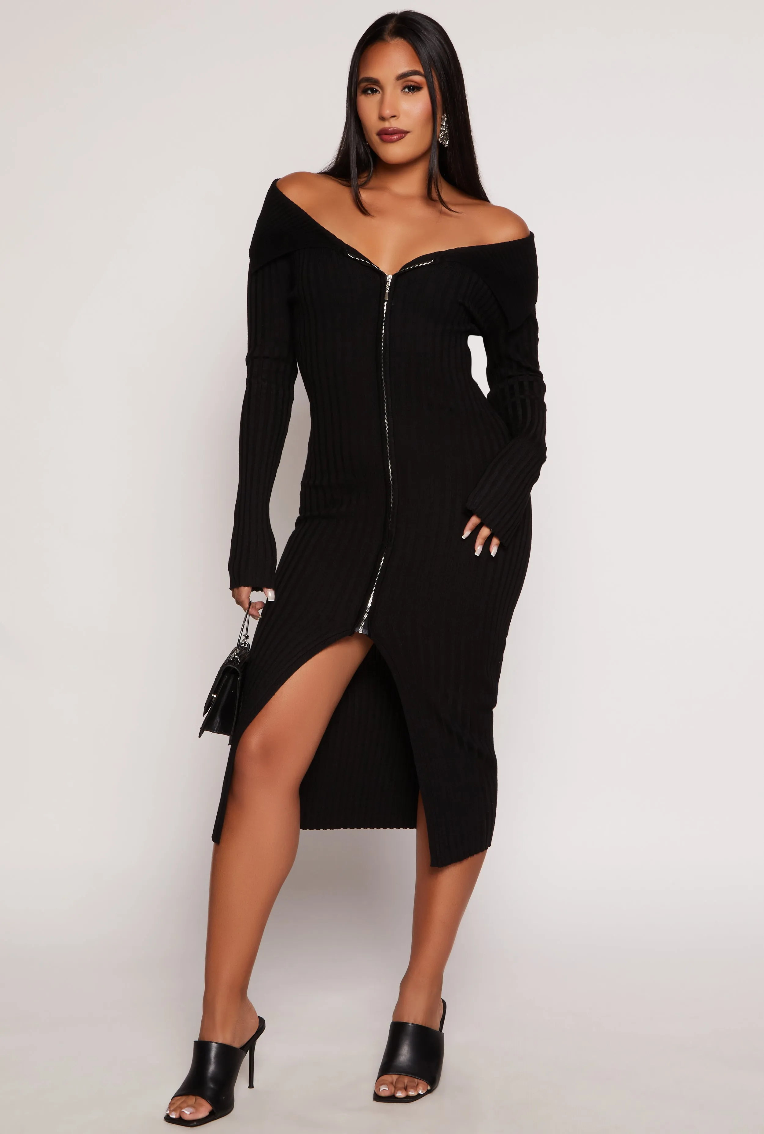 Almost Famous Zip Off the Shoulder Sweater Dress sold by Rainbow product image thumbnail 2