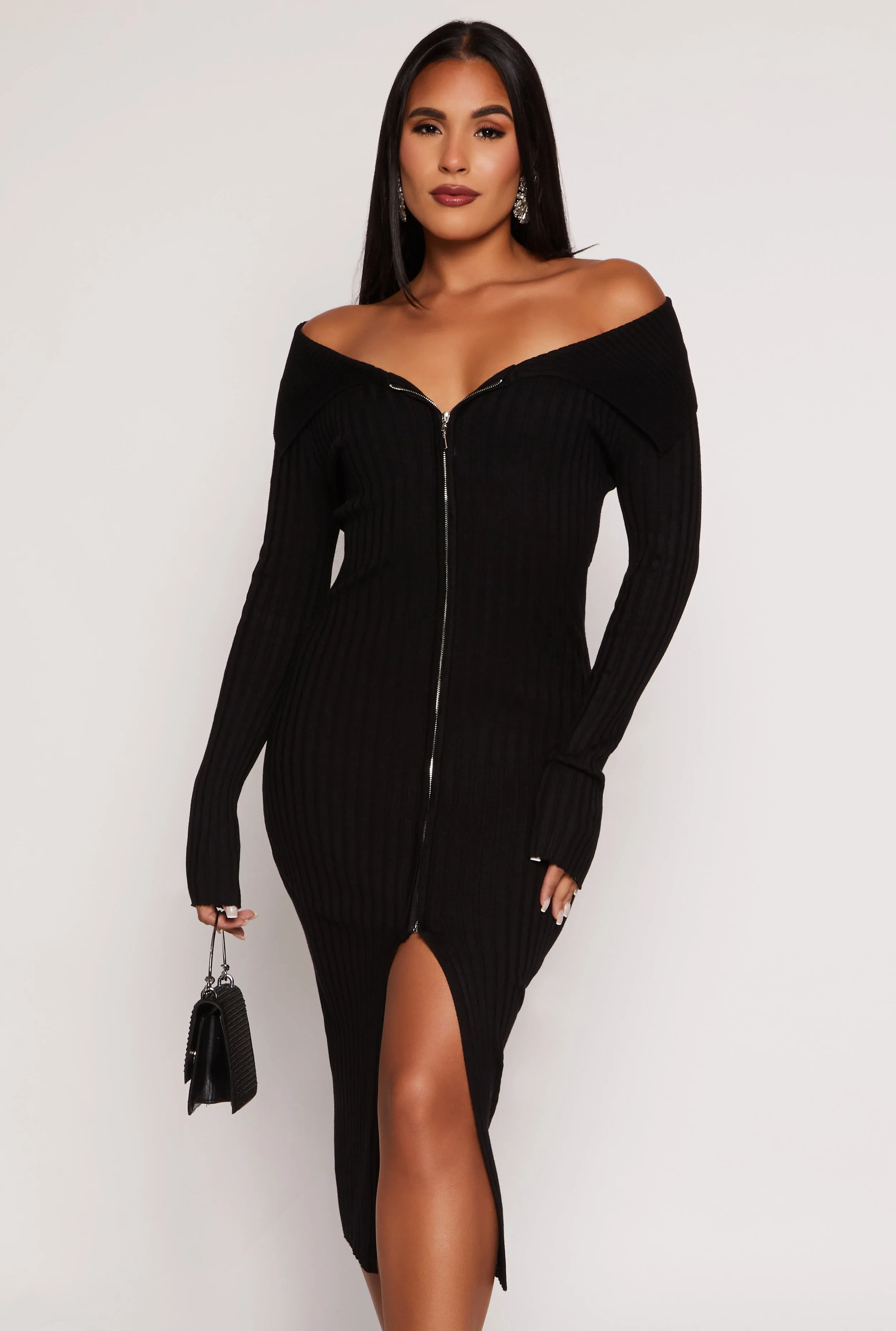 Almost Famous Zip Off the Shoulder Sweater Dress sold by Rainbow