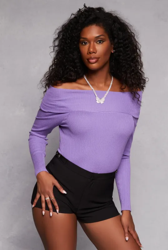 Ribbed Off The Shoulder Long Sleeve Sweater sold by Rainbow