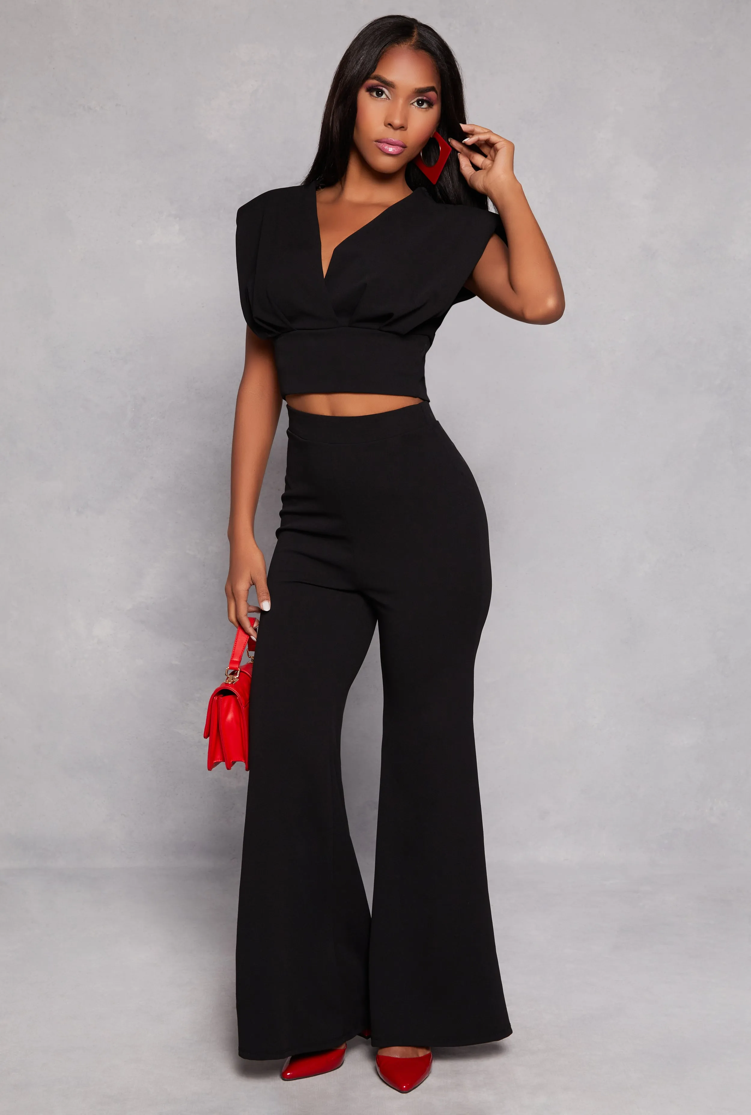 Crepe Knit High Waist Flare Pants sold by Rainbow