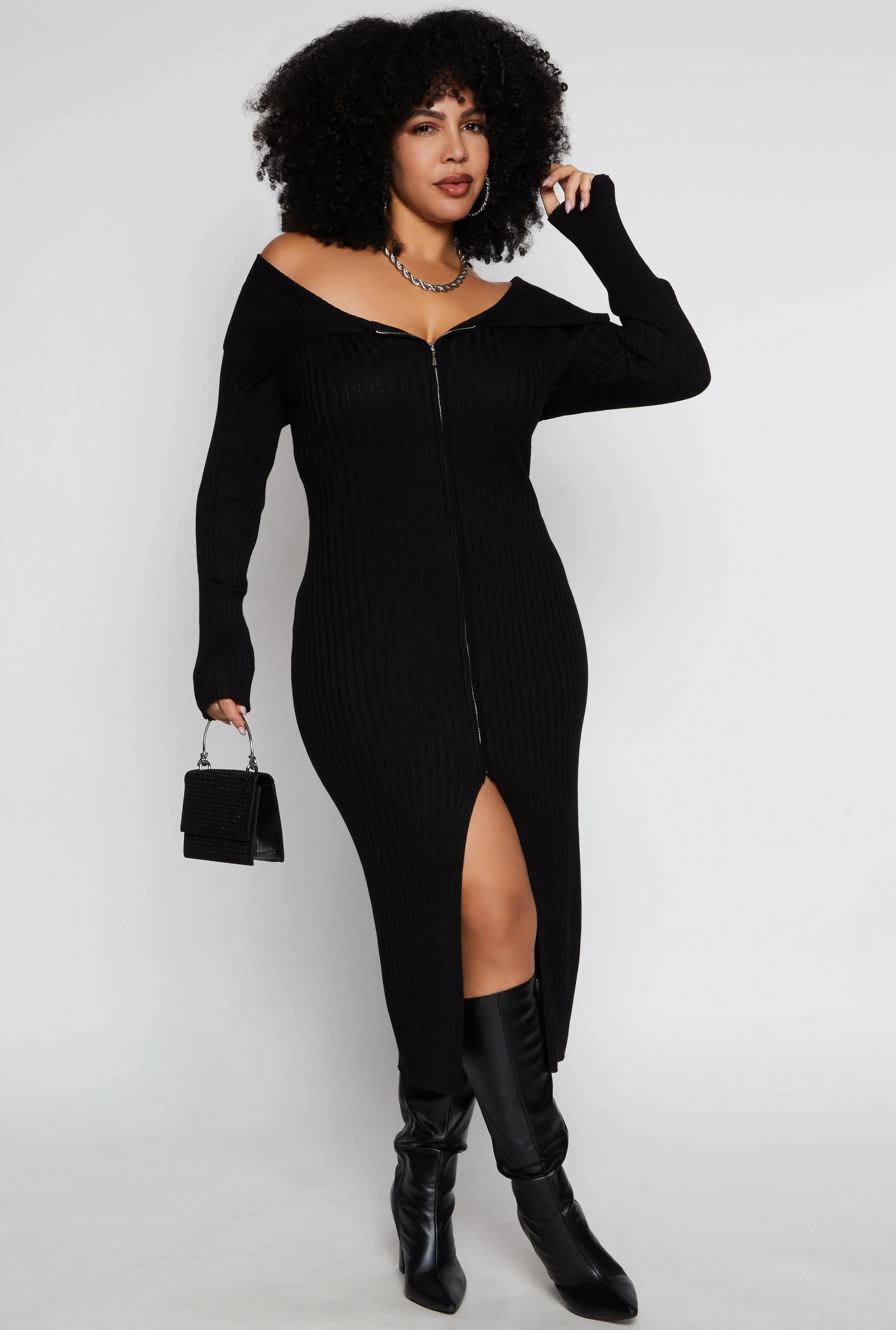 Plus Size Almost Famous Zip Front Sweater Dress sold by Rainbow product image thumbnail 2