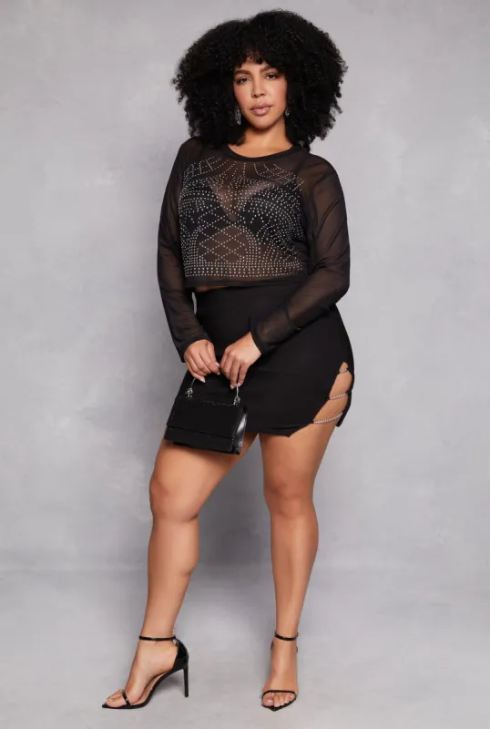 Plus Size Chain Caged Side Slit Mini Skirt sold by Rainbow