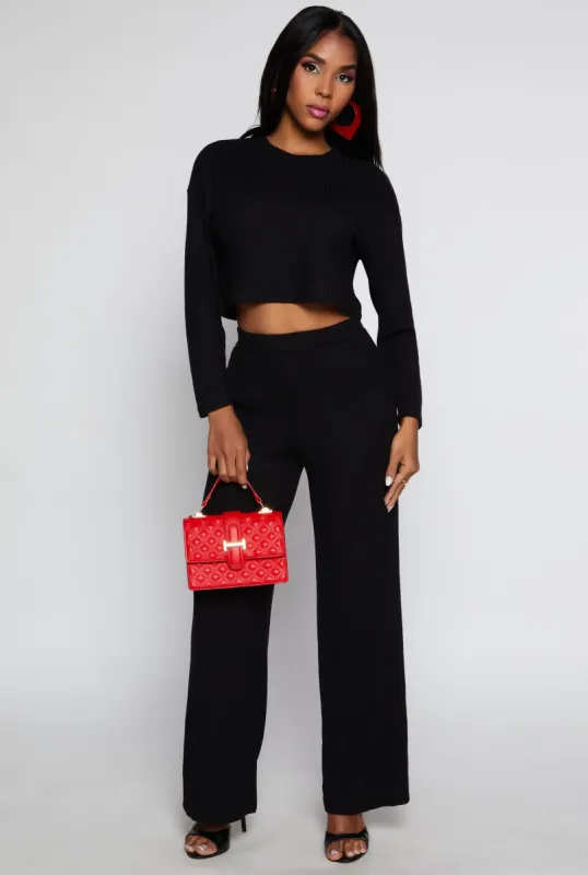 Ribbed Knit High Waisted Wide Leg Pants sold by Rainbow