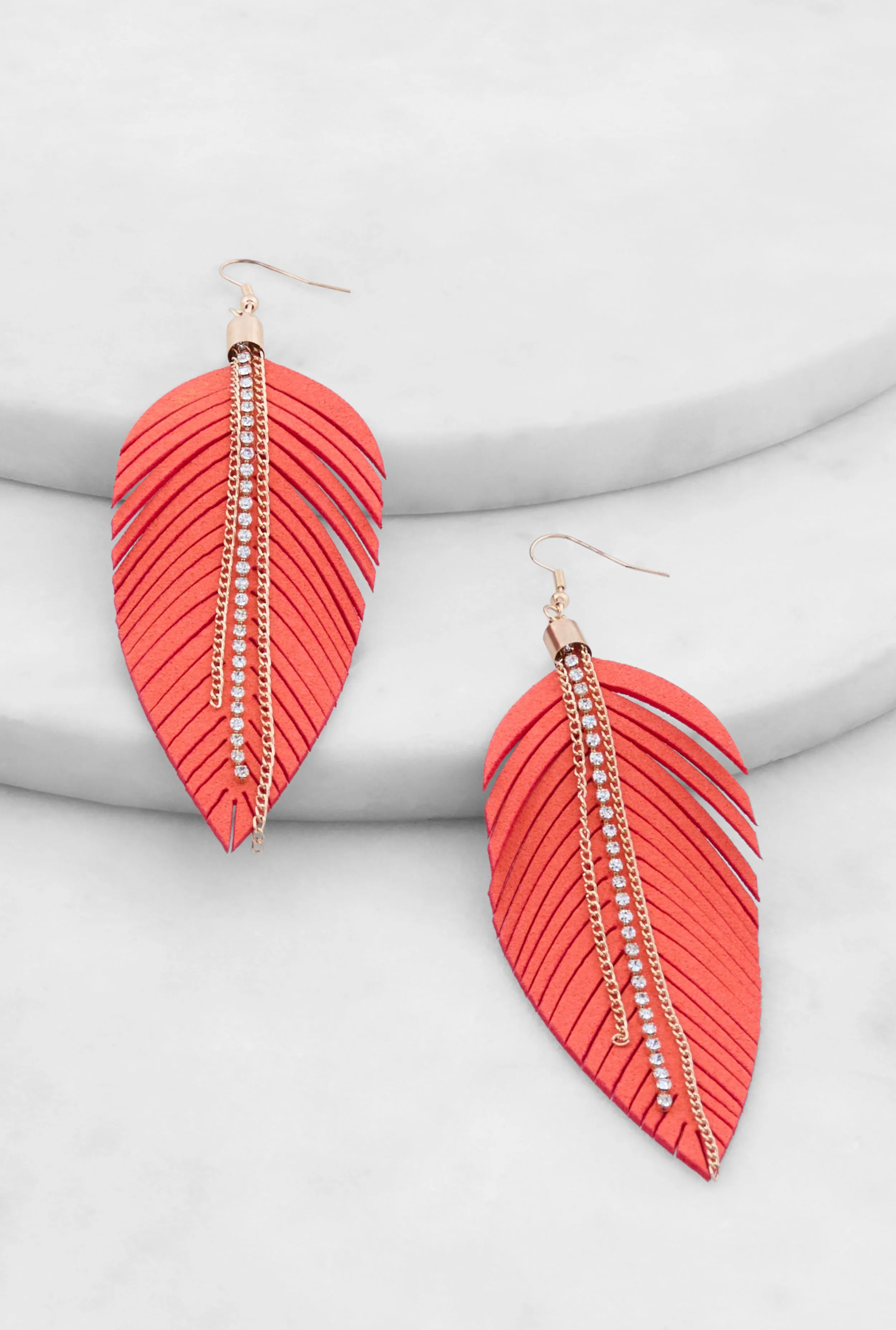 Fringe Rhinestone Chain Leaf Drop Earrings sold by Rainbow product image thumbnail 2