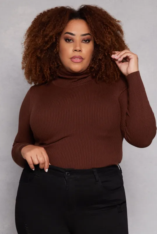 Plus Size Ribbed Long Sleeve Turtleneck Top sold by Rainbow