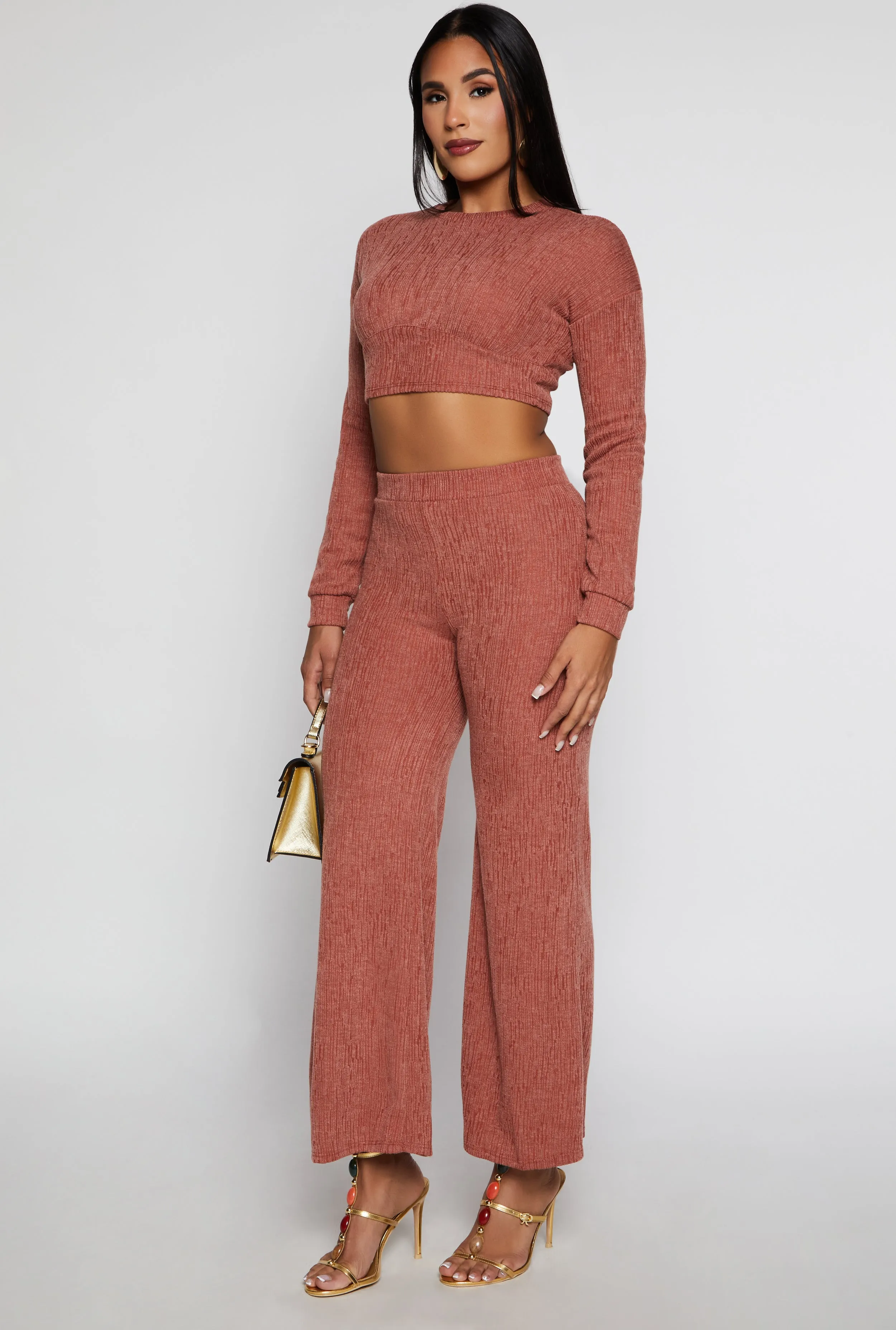 Textured Brushed Knit Long Sleeve Crop Top sold by Rainbow product image thumbnail 2