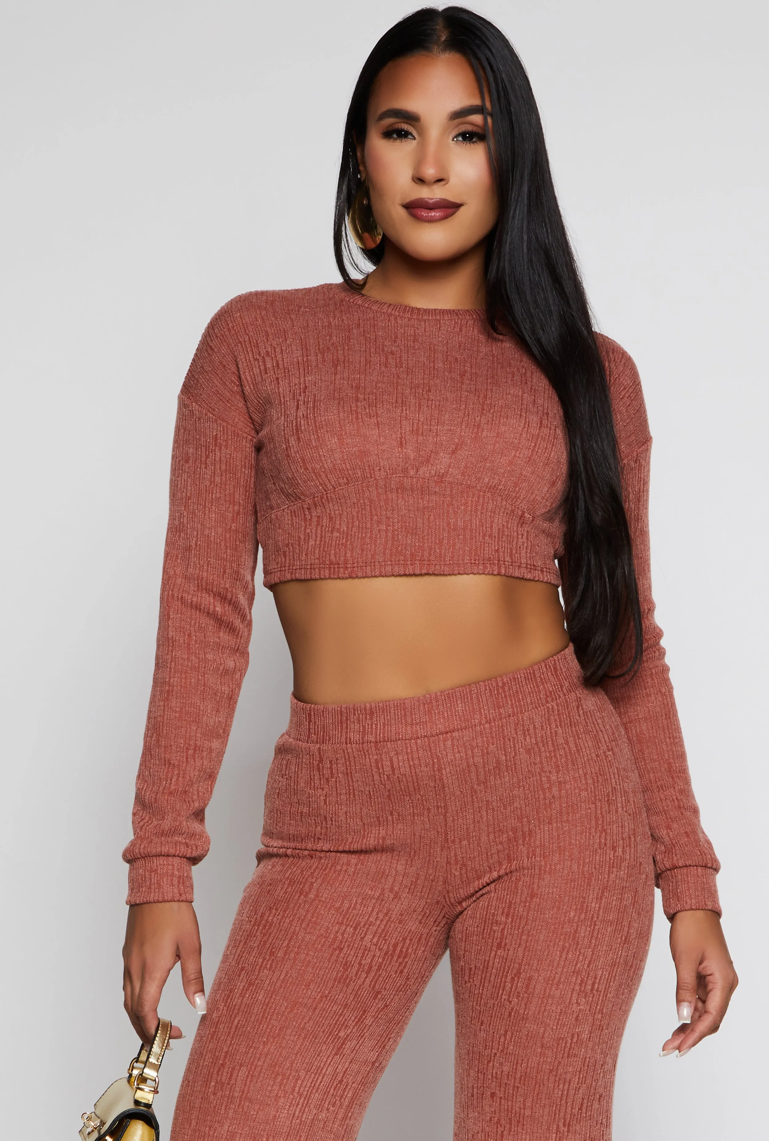 Textured Brushed Knit Long Sleeve Crop Top sold by Rainbow