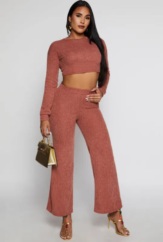 Textured Brushed Knit Wide Leg Pants sold by Rainbow