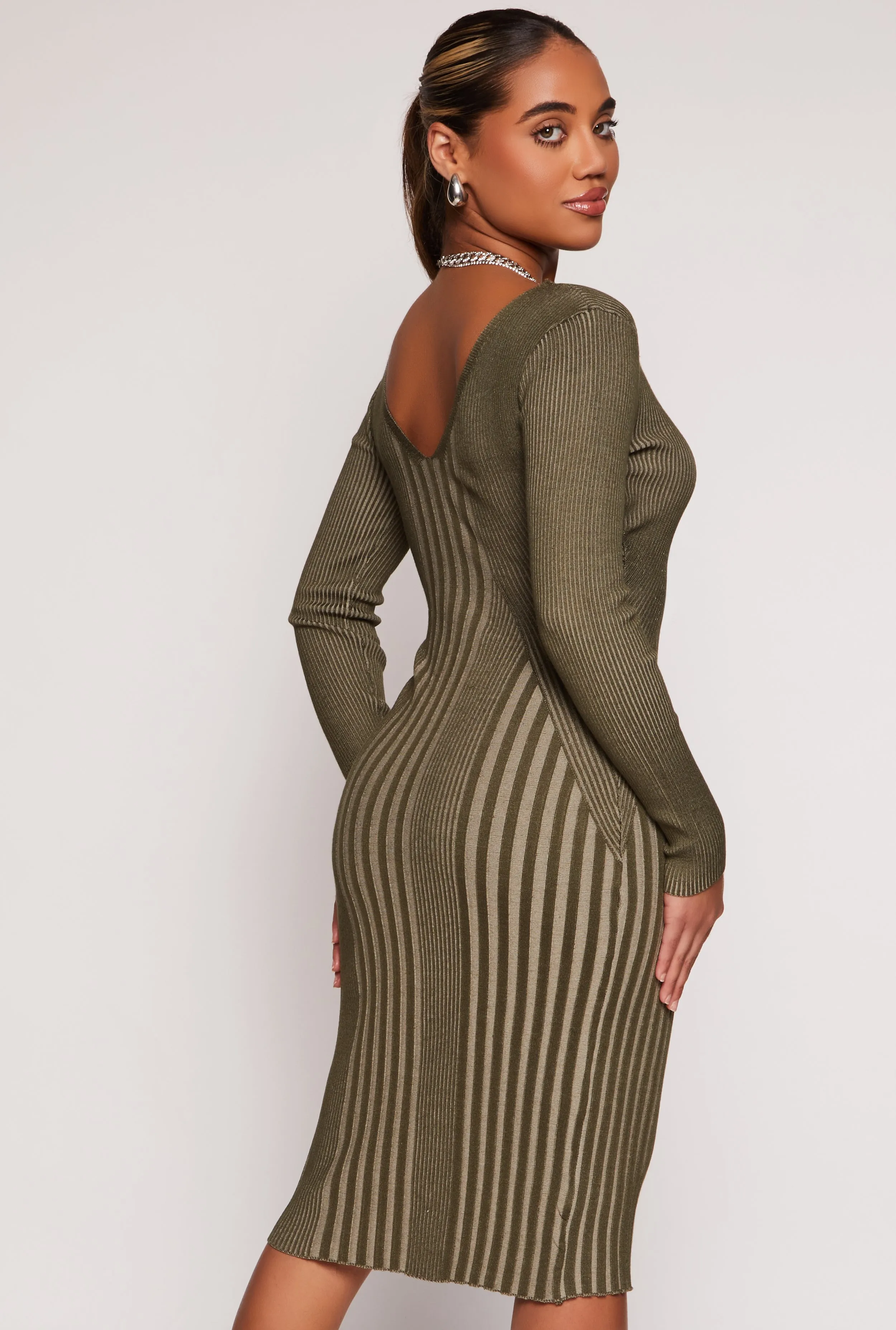 Almost Famous Ribbed Knit Shadow Stripe Midi Sweater Dress sold by Rainbow product image thumbnail 3