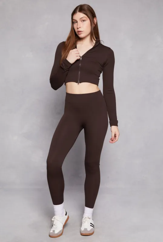 Ribbed Knit Zip Front Crop Top and Leggings Set sold by Rainbow