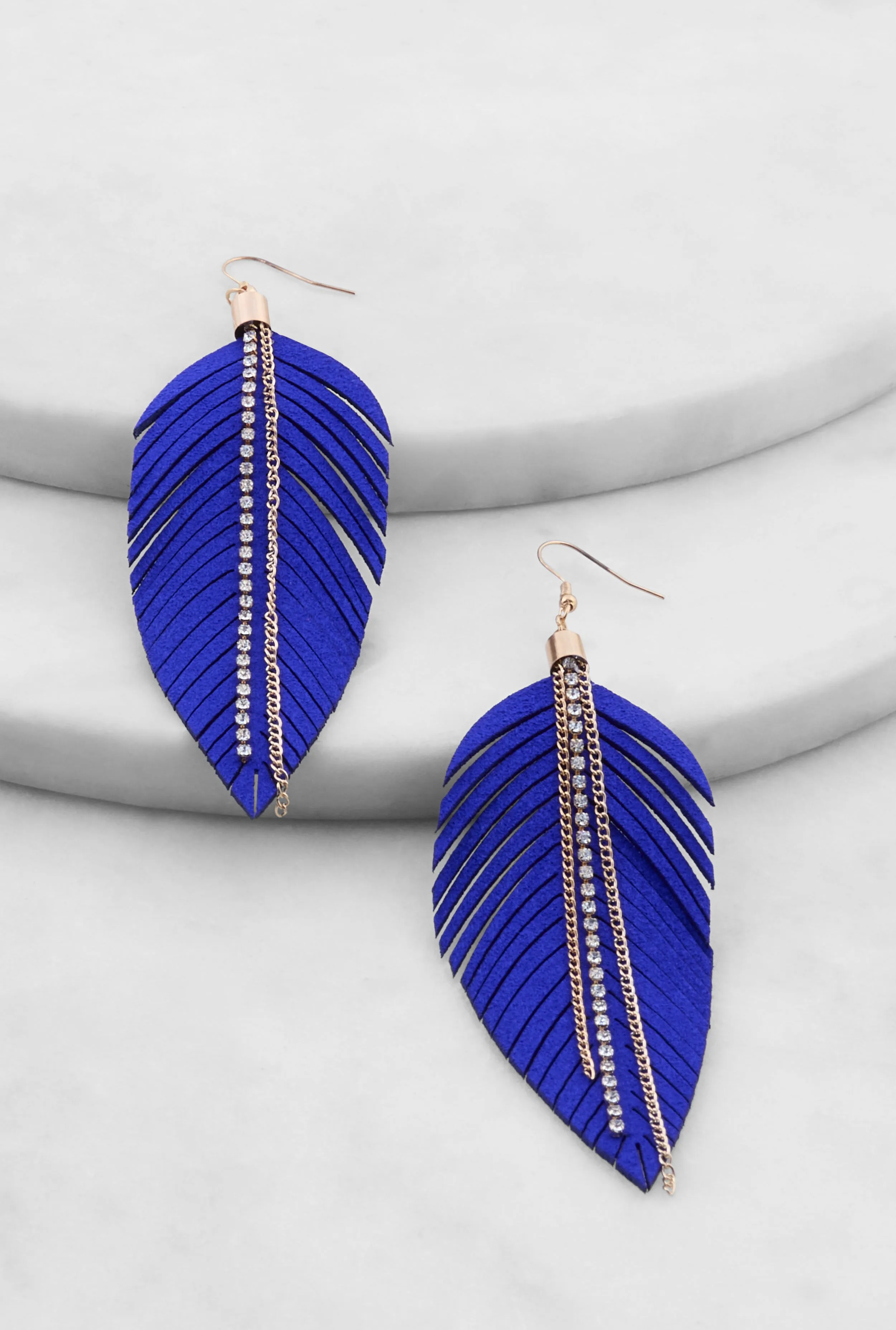 Fringe Rhinestone Chain Leaf Drop Earrings sold by Rainbow product image thumbnail 2