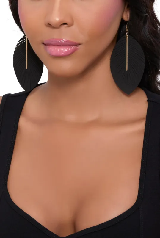 Metallic Detail Leaf Drop Earrings sold by Rainbow