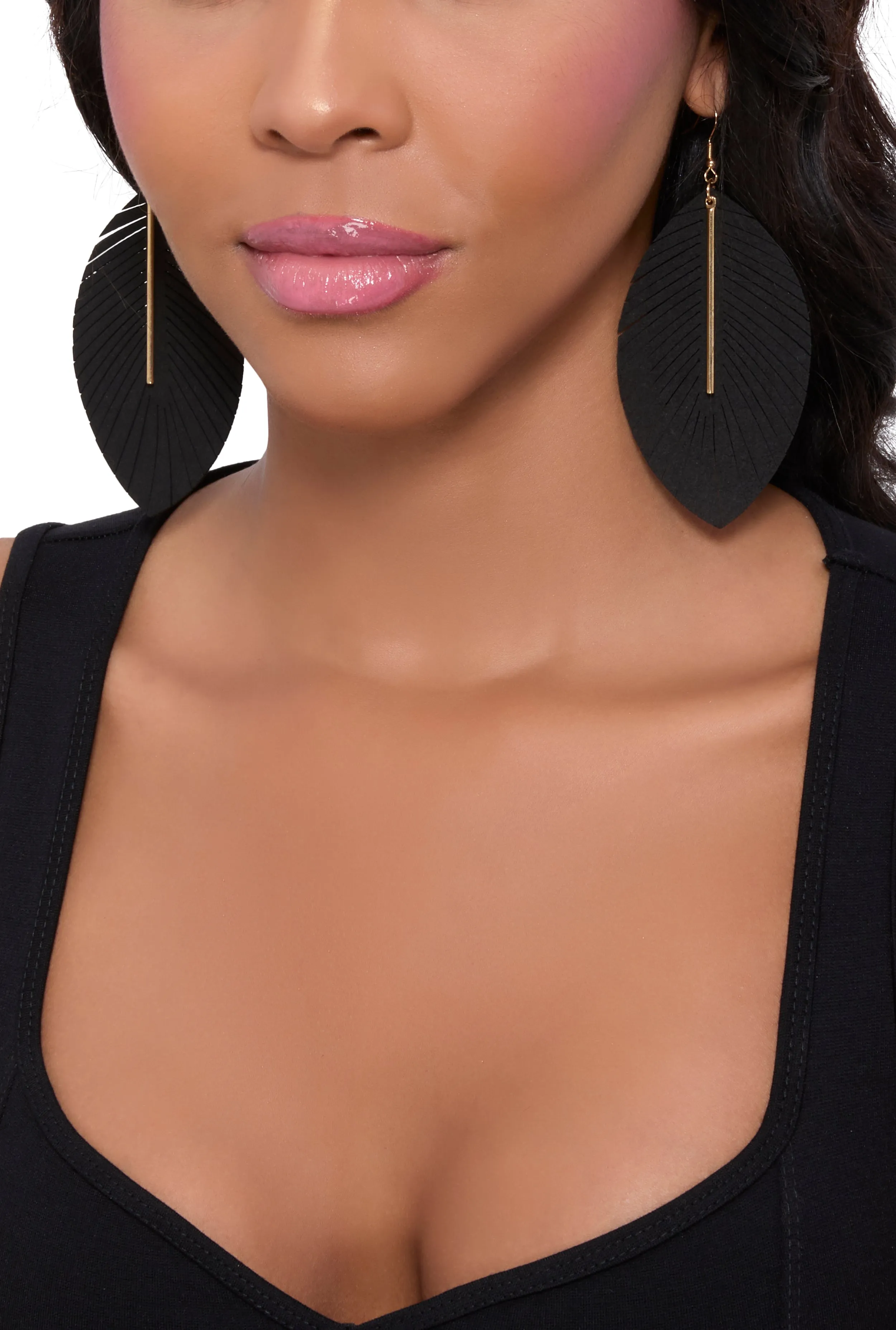 Metallic Detail Leaf Drop Earrings sold by Rainbow