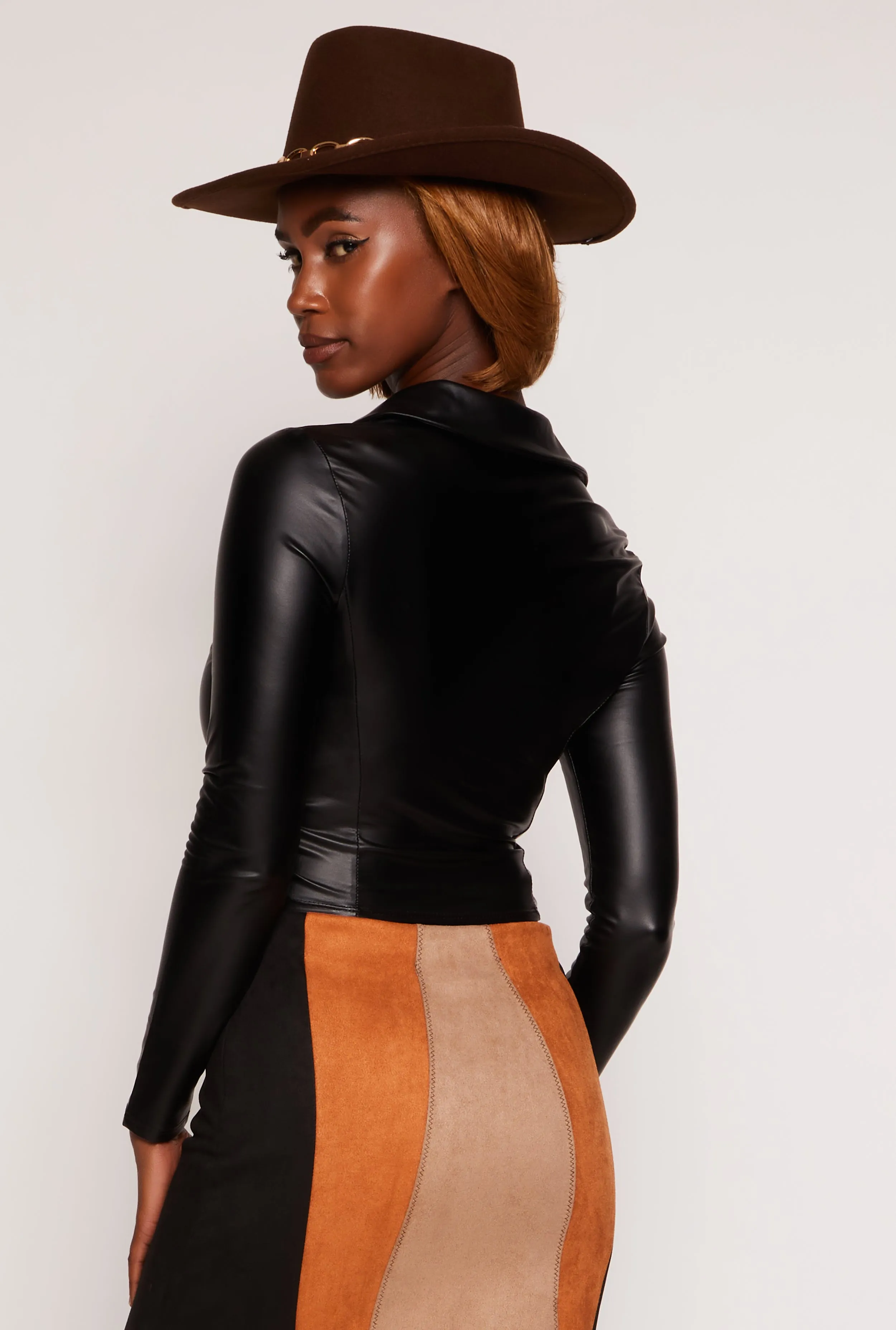 Faux Leather Shirt Collar Crop Top sold by Rainbow product image thumbnail 3