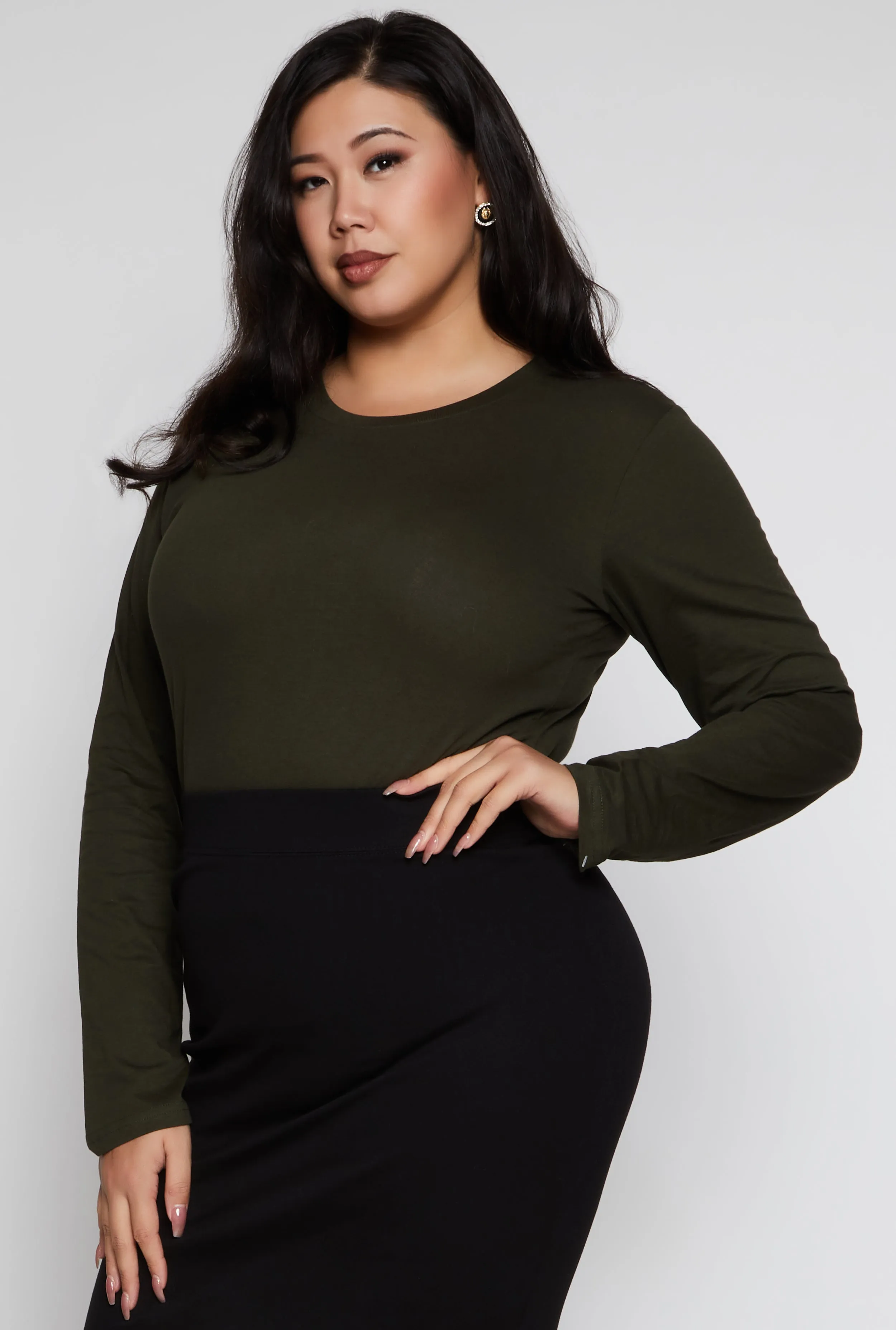 Plus Size Basic Crew Neck Long Sleeve Top sold by Rainbow