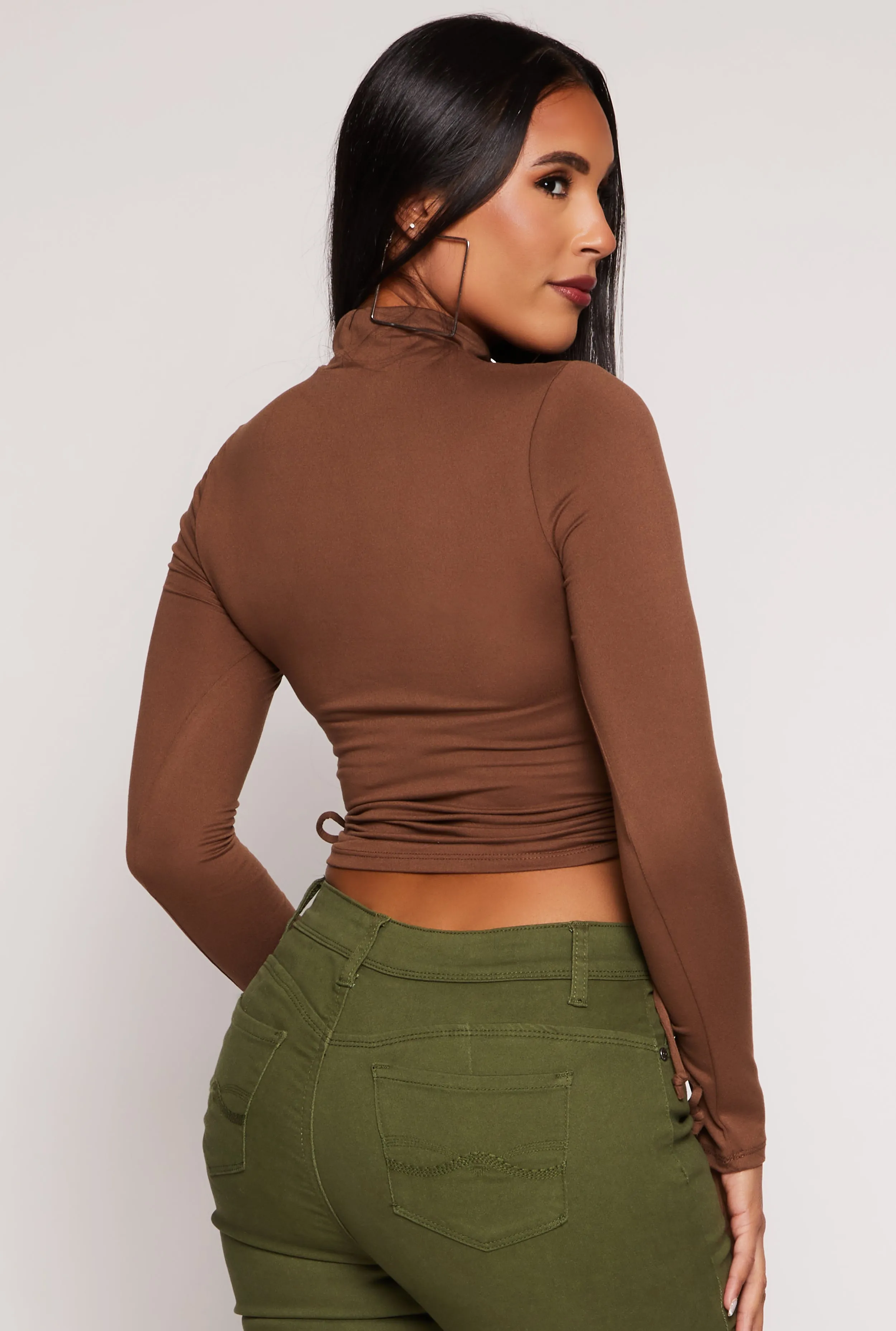 Side Tie Mock Neck Long Sleeve Crop Top sold by Rainbow product image thumbnail 3