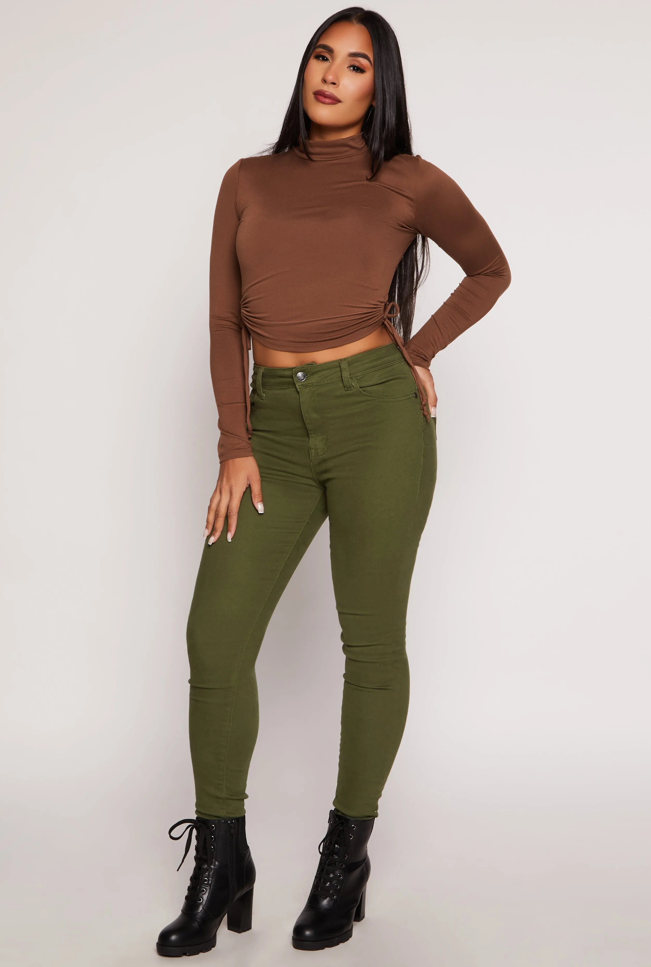 Side Tie Mock Neck Long Sleeve Crop Top sold by Rainbow product image thumbnail 2