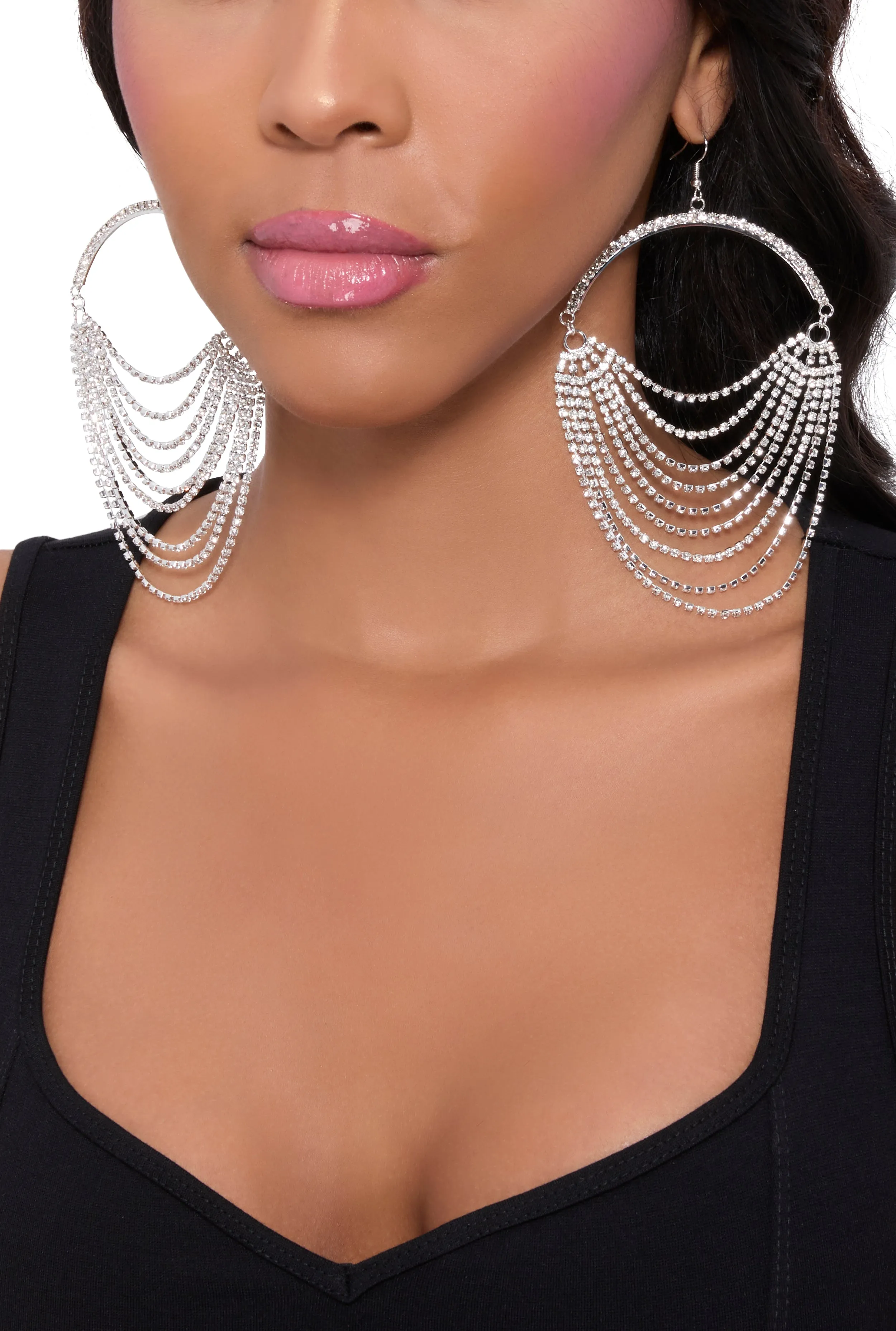 Rhinestone Chandelier Hoop Earrings sold by Rainbow