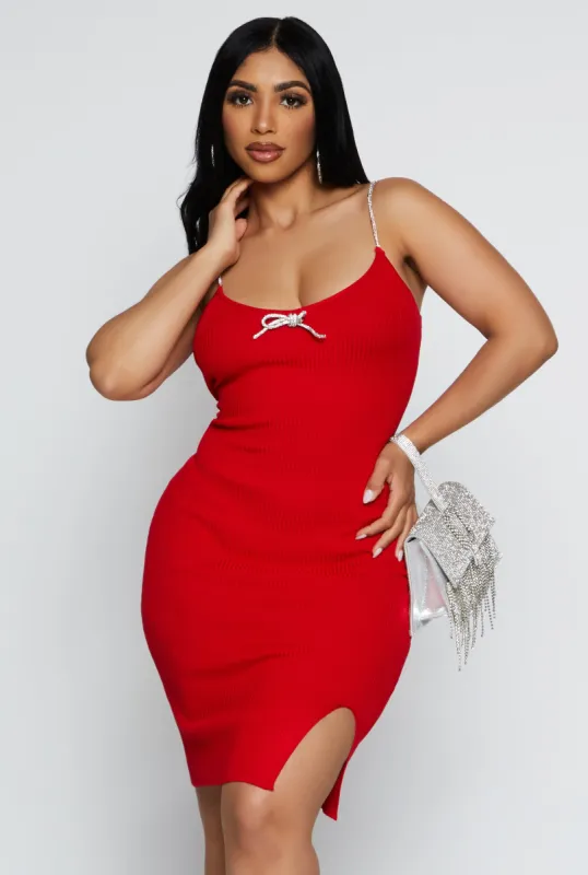 Almost Famous Rhinestone Strap Bow Detail Cami Dress sold by Rainbow