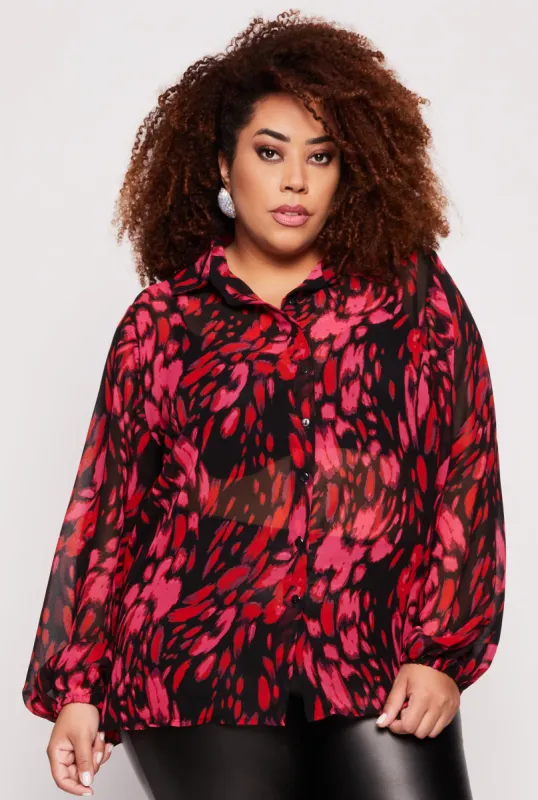 Plus Size Chiffon Printed Pattern Shirt sold by Rainbow