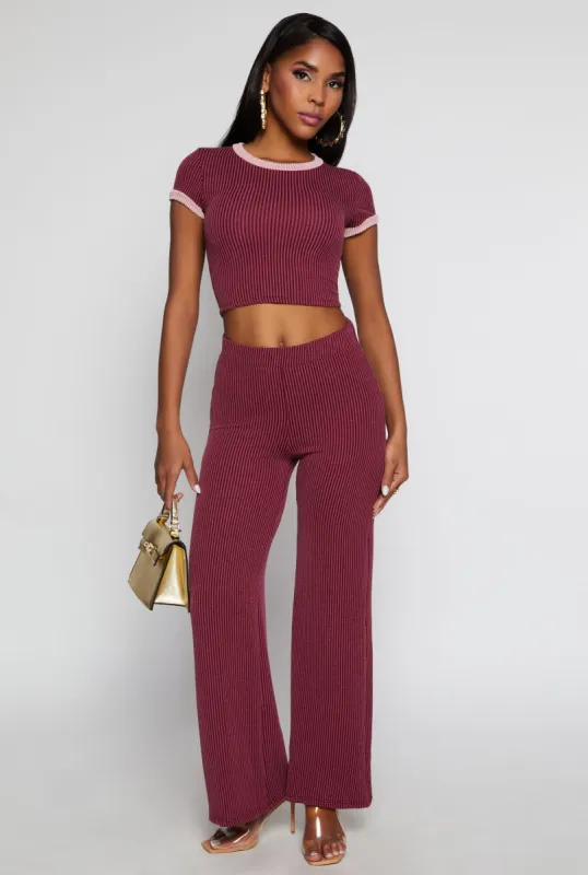 High Waist Ribbed Knit Wide Leg Pants sold by Rainbow