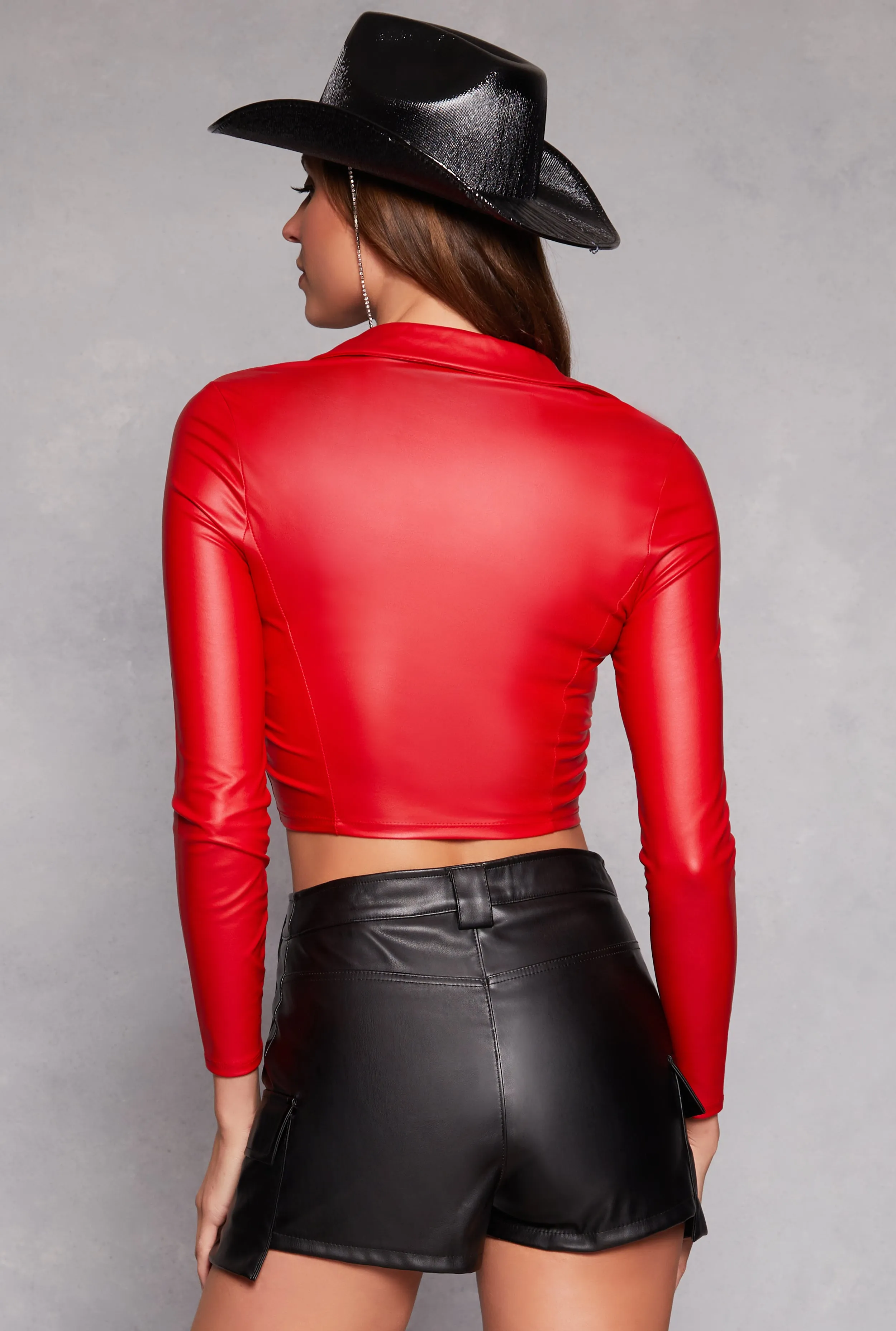Faux Leather Shirt Collar Crop Top sold by Rainbow product image thumbnail 3