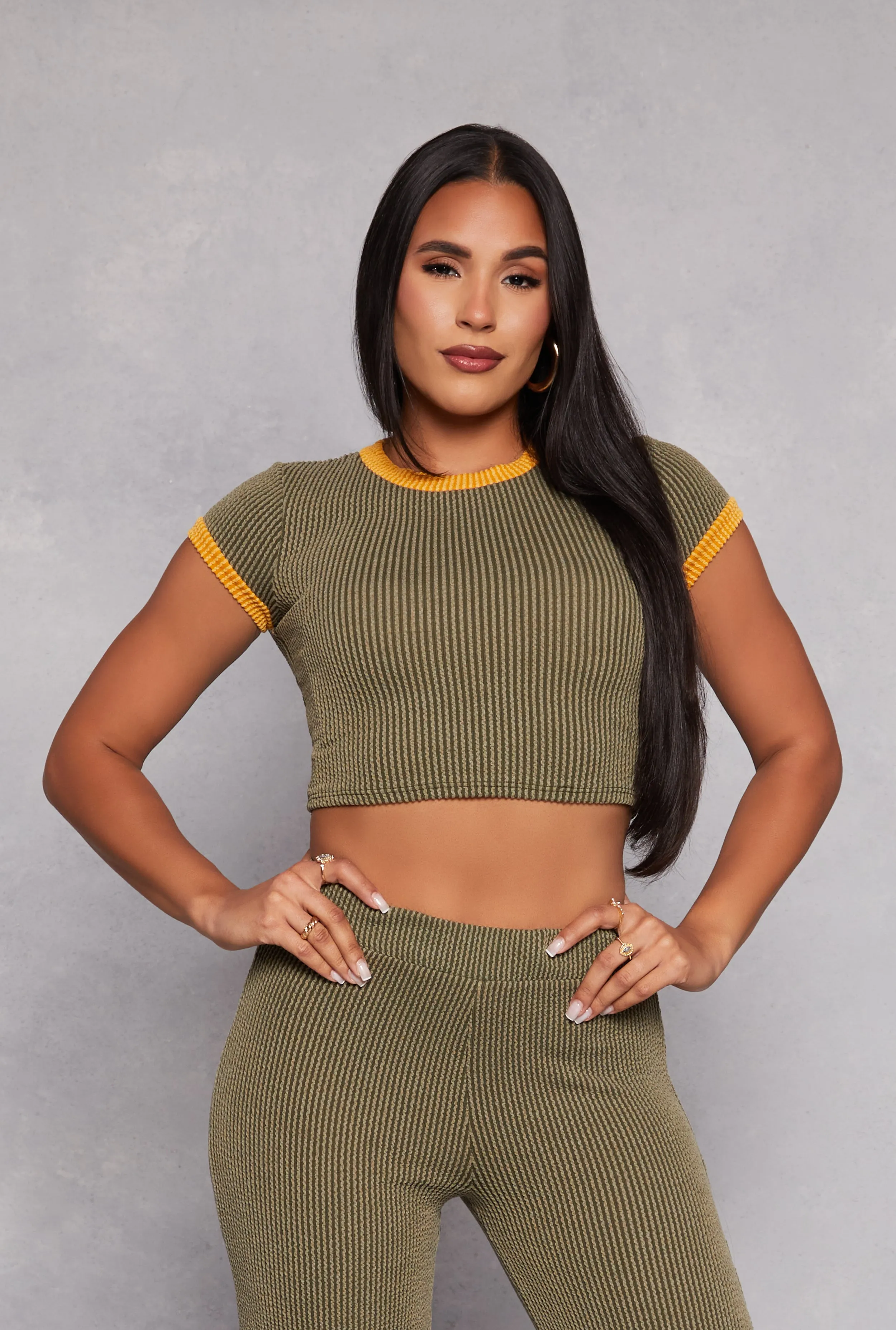Ribbed Knit Ringer Crop Top sold by Rainbow