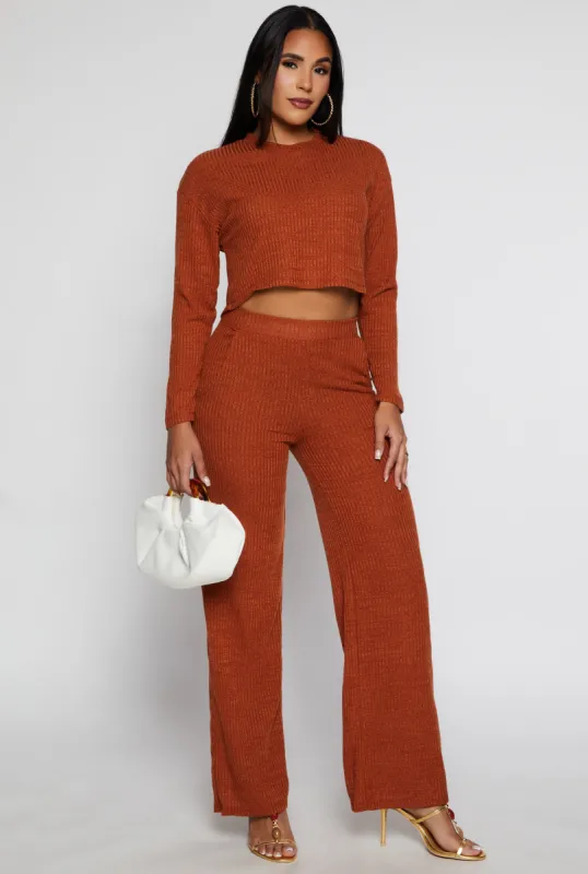 Ribbed Knit High Waisted Wide Leg Pants sold by Rainbow