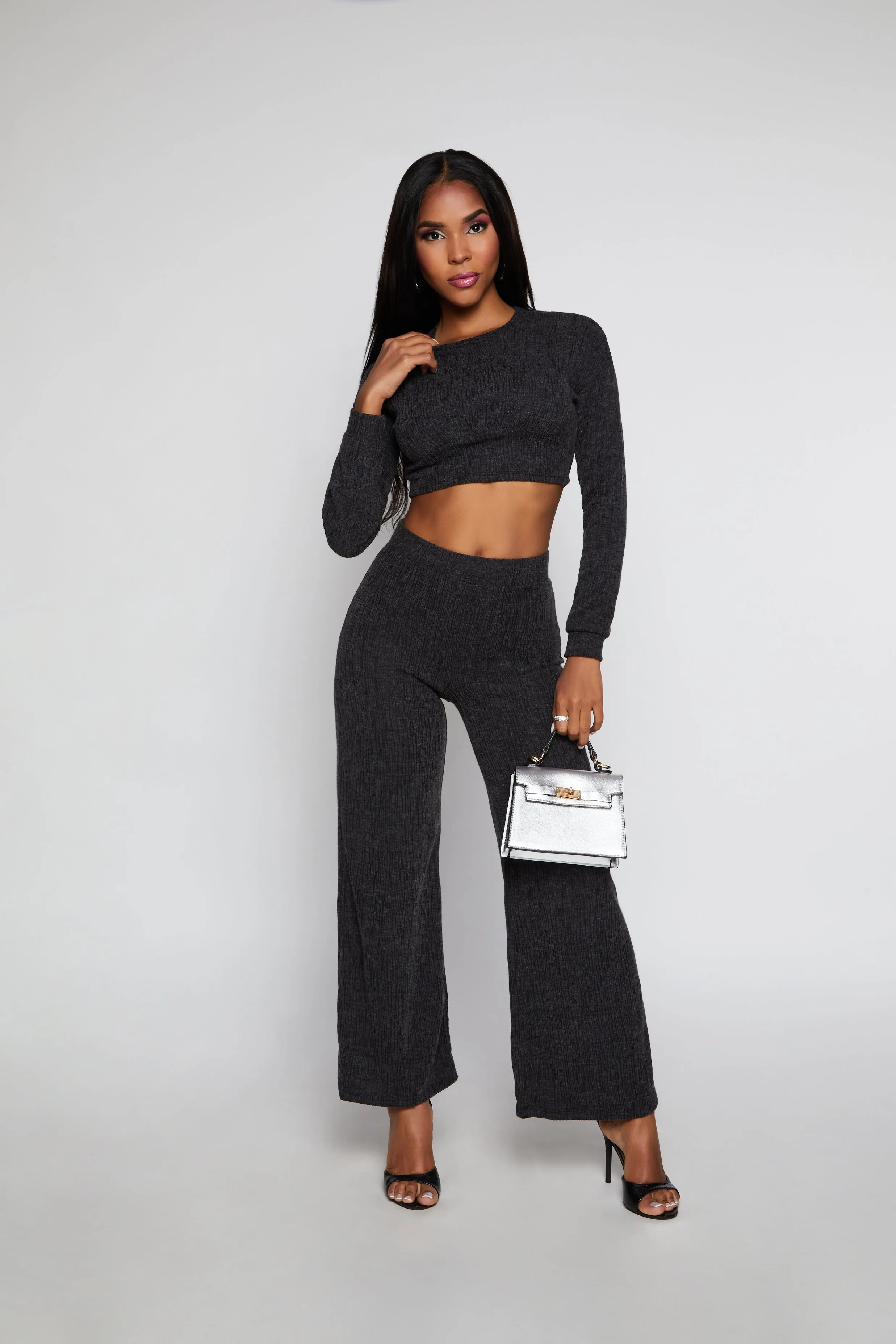 Textured Brushed Knit Long Sleeve Crop Top sold by Rainbow product image thumbnail 2