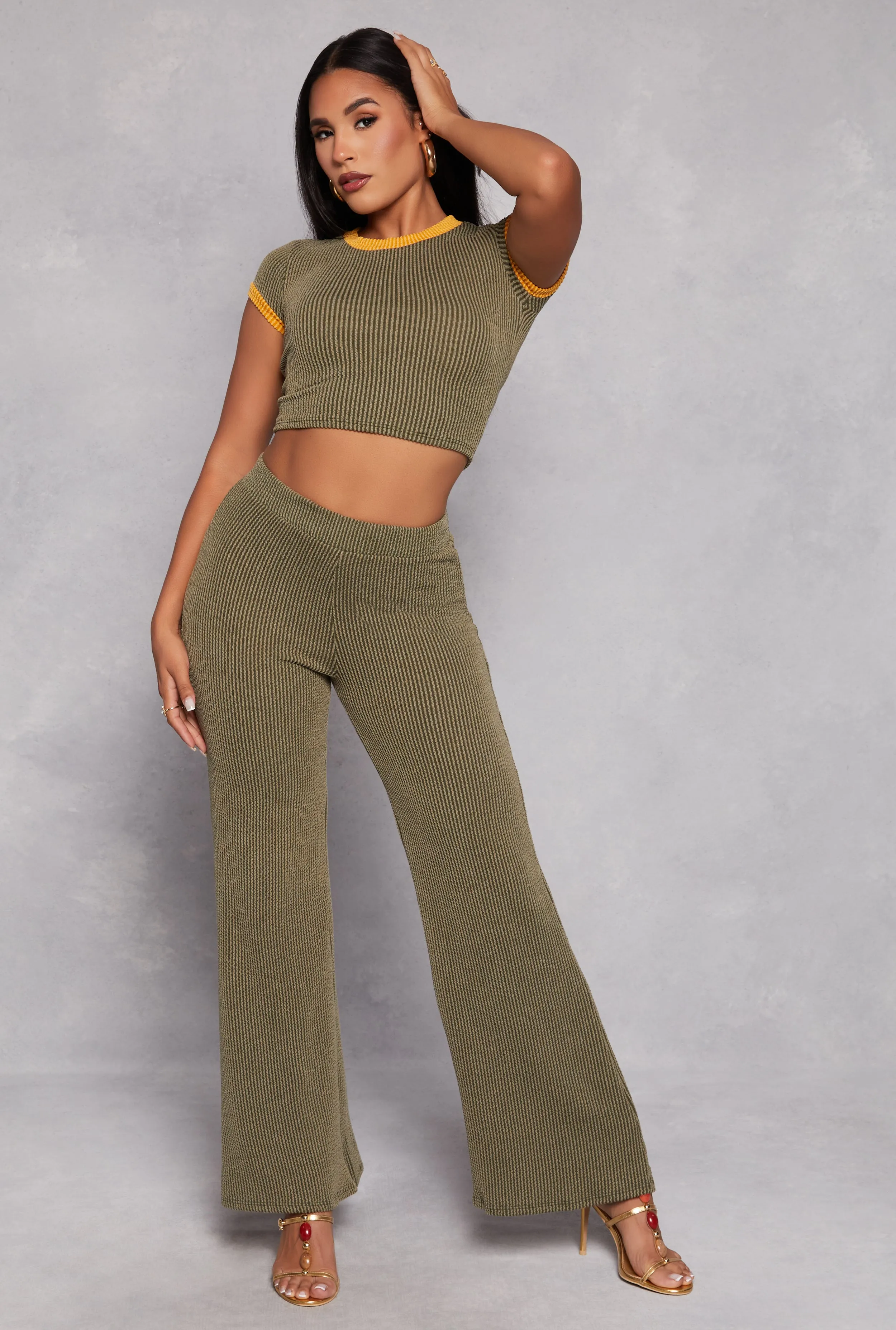 High Waist Ribbed Knit Wide Leg Pants sold by Rainbow