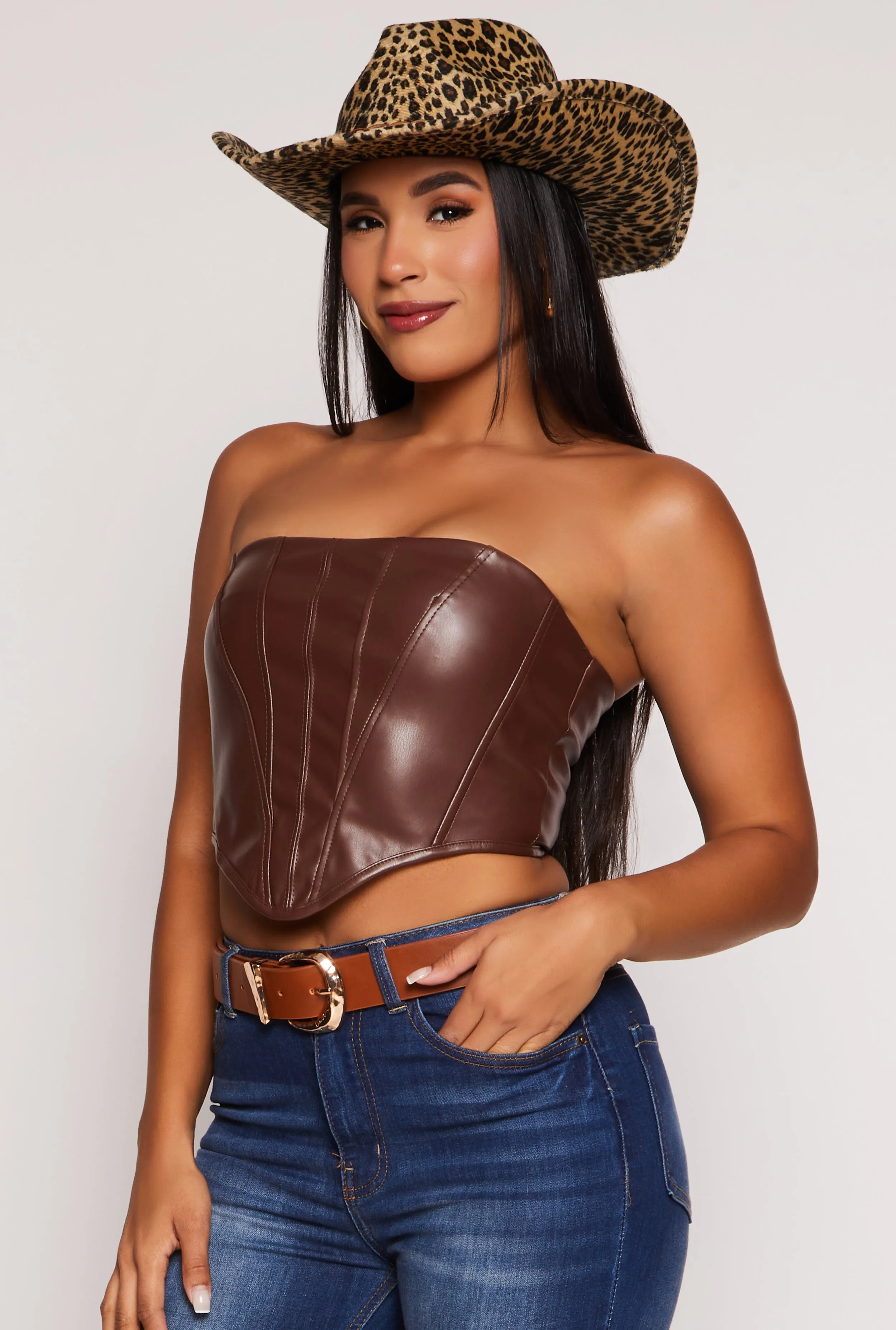 Faux Leather Corset Tube Top sold by Rainbow