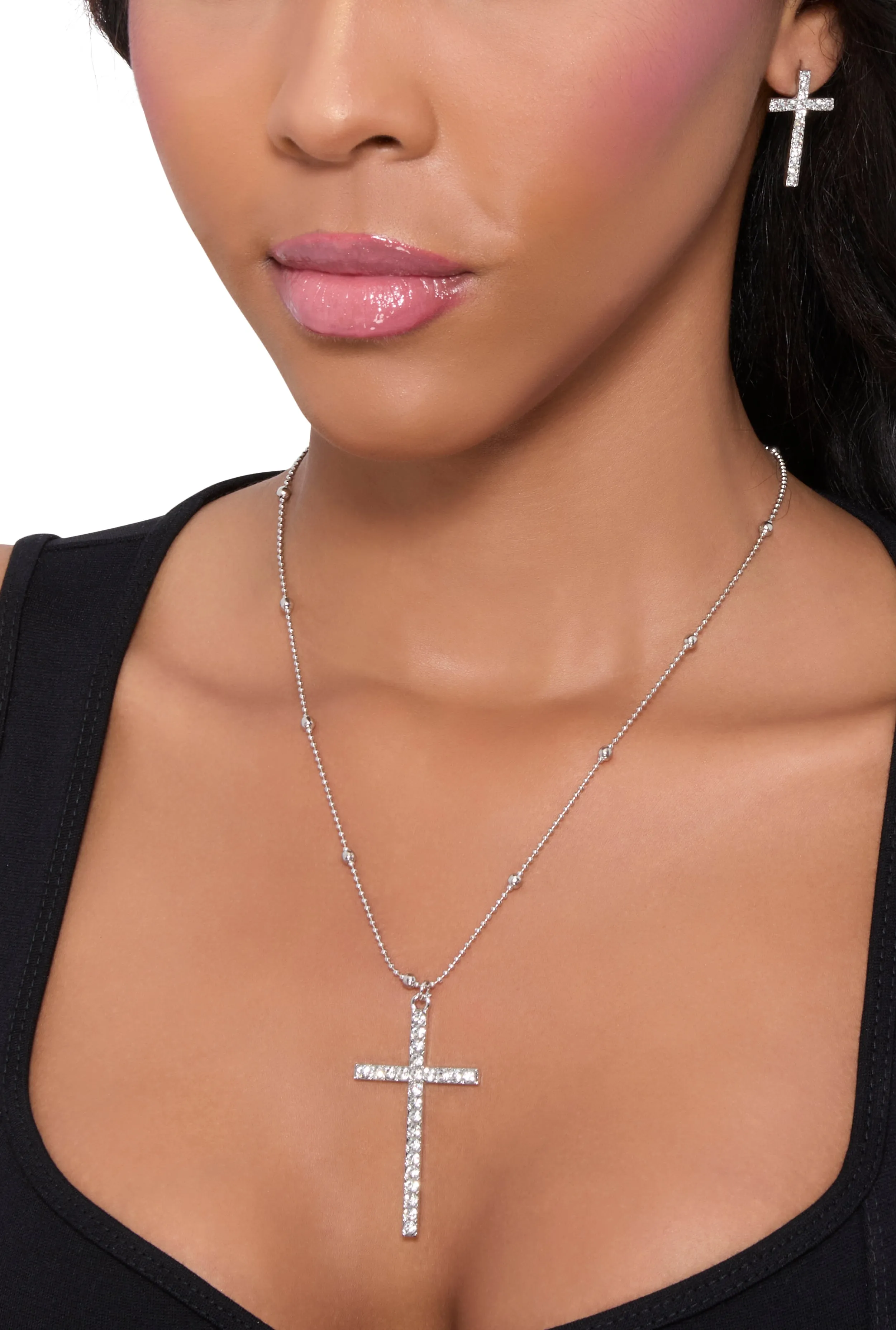 Cross Charm Necklace and Stud Earrings sold by Rainbow