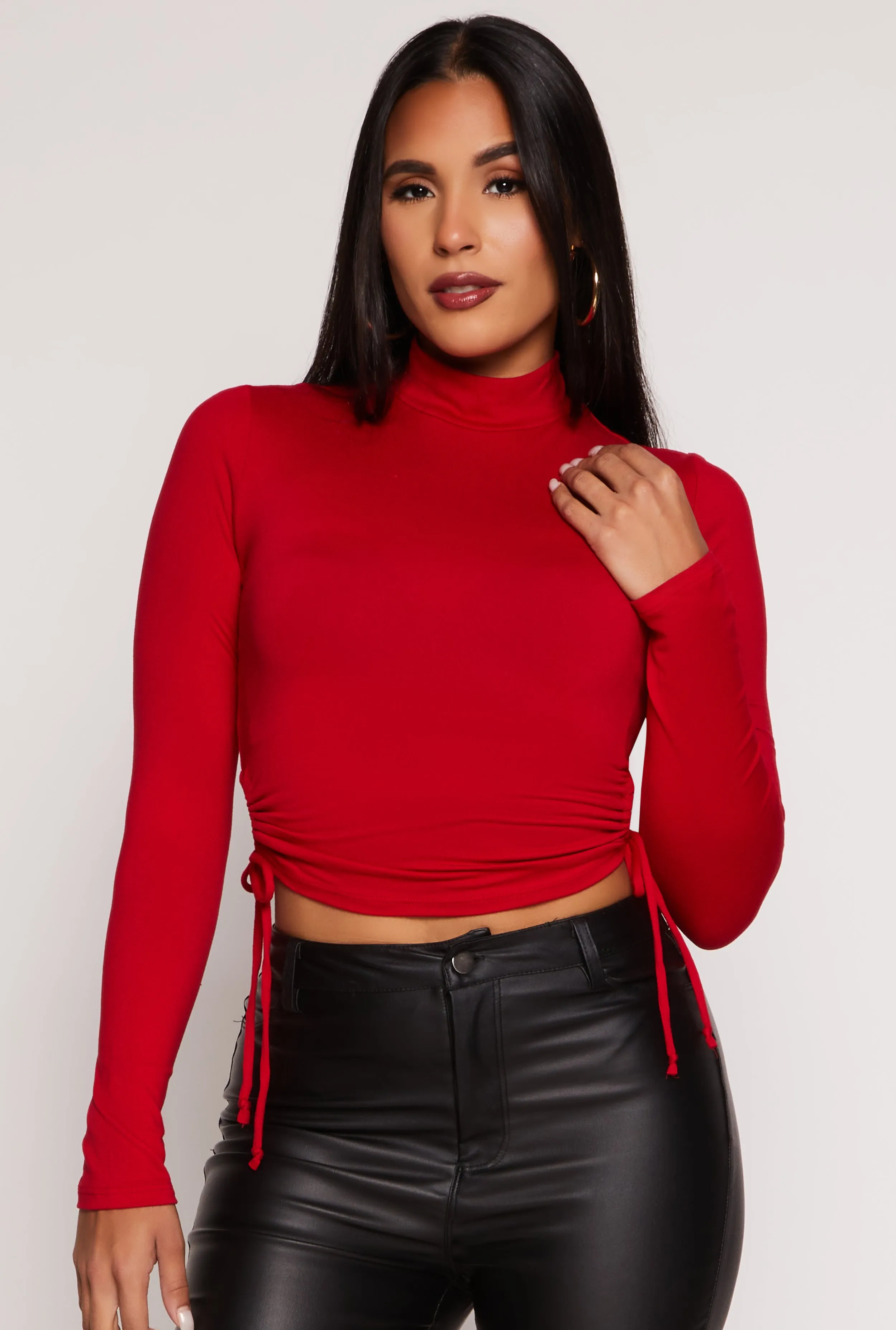 Side Tie Mock Neck Long Sleeve Crop Top sold by Rainbow