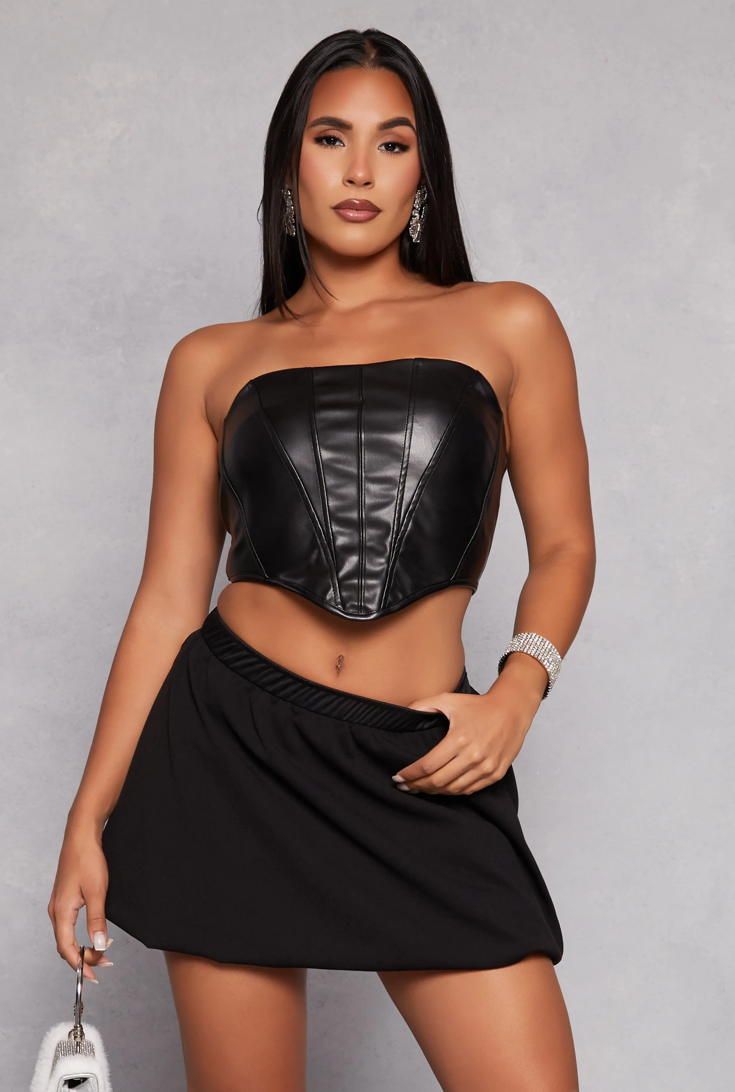 Faux Leather Corset Tube Top sold by Rainbow