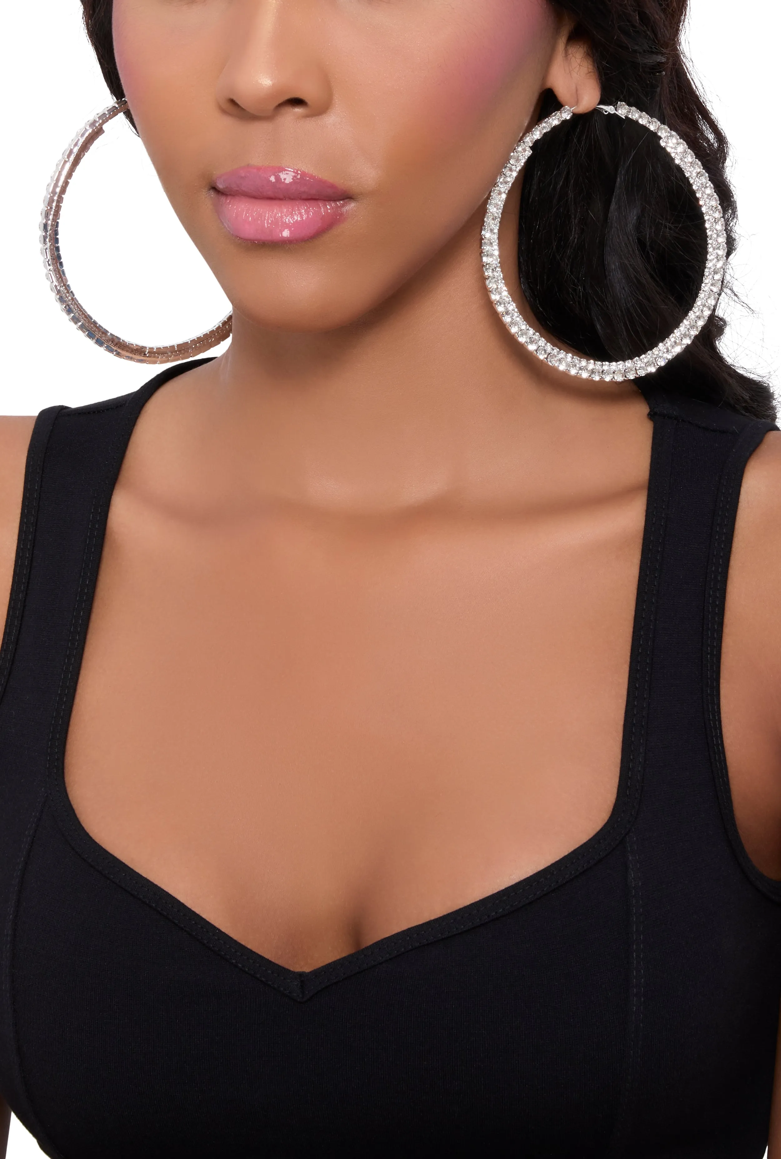 Rhinestone Embellished Hoop Earrings sold by Rainbow